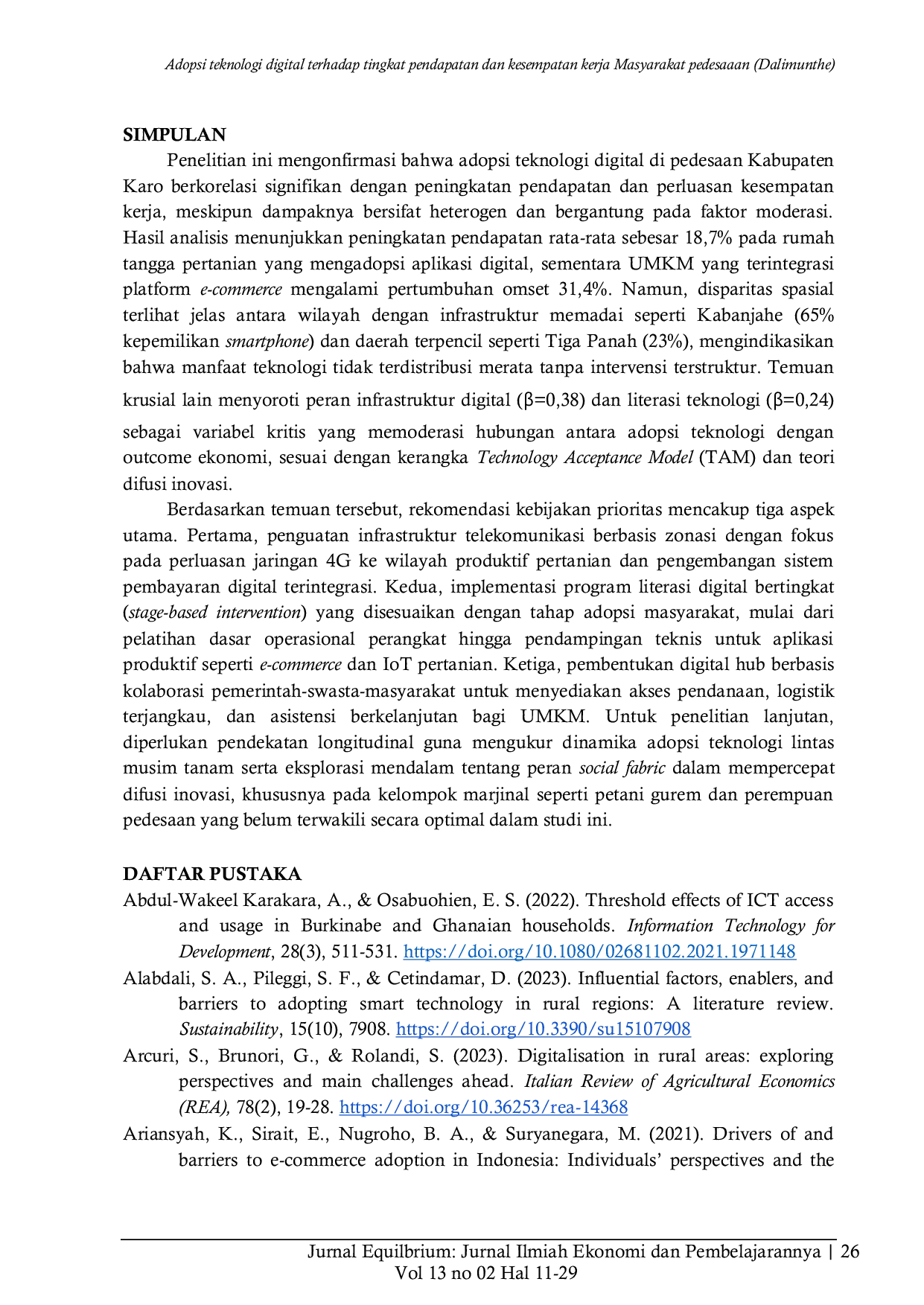 JURIS Adopsi teknologi digital terhadap tingkat pendapatan dan kesempatan kerja masyarakat pedesaan