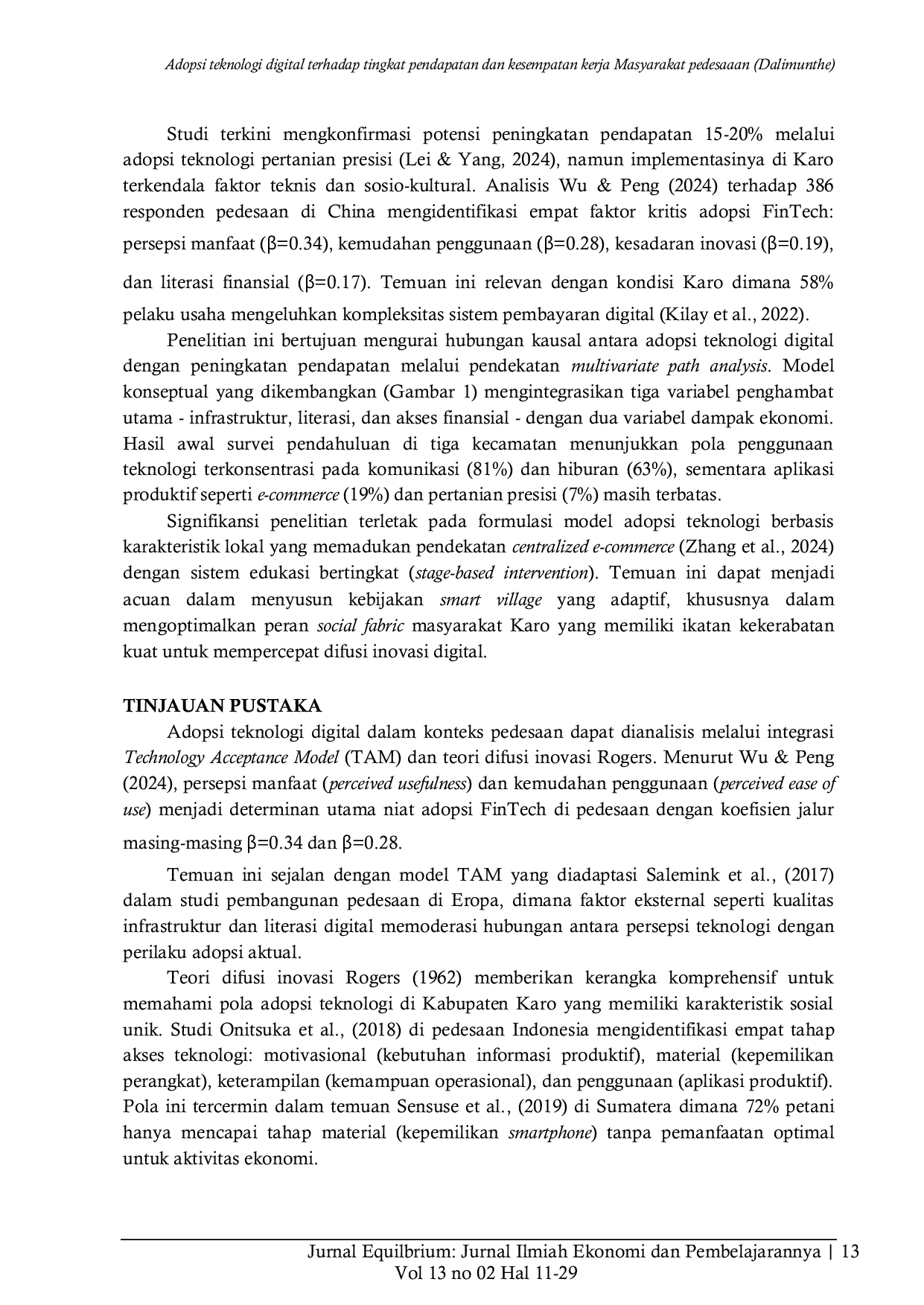 JURIS Adopsi teknologi digital terhadap tingkat pendapatan dan kesempatan kerja masyarakat pedesaan