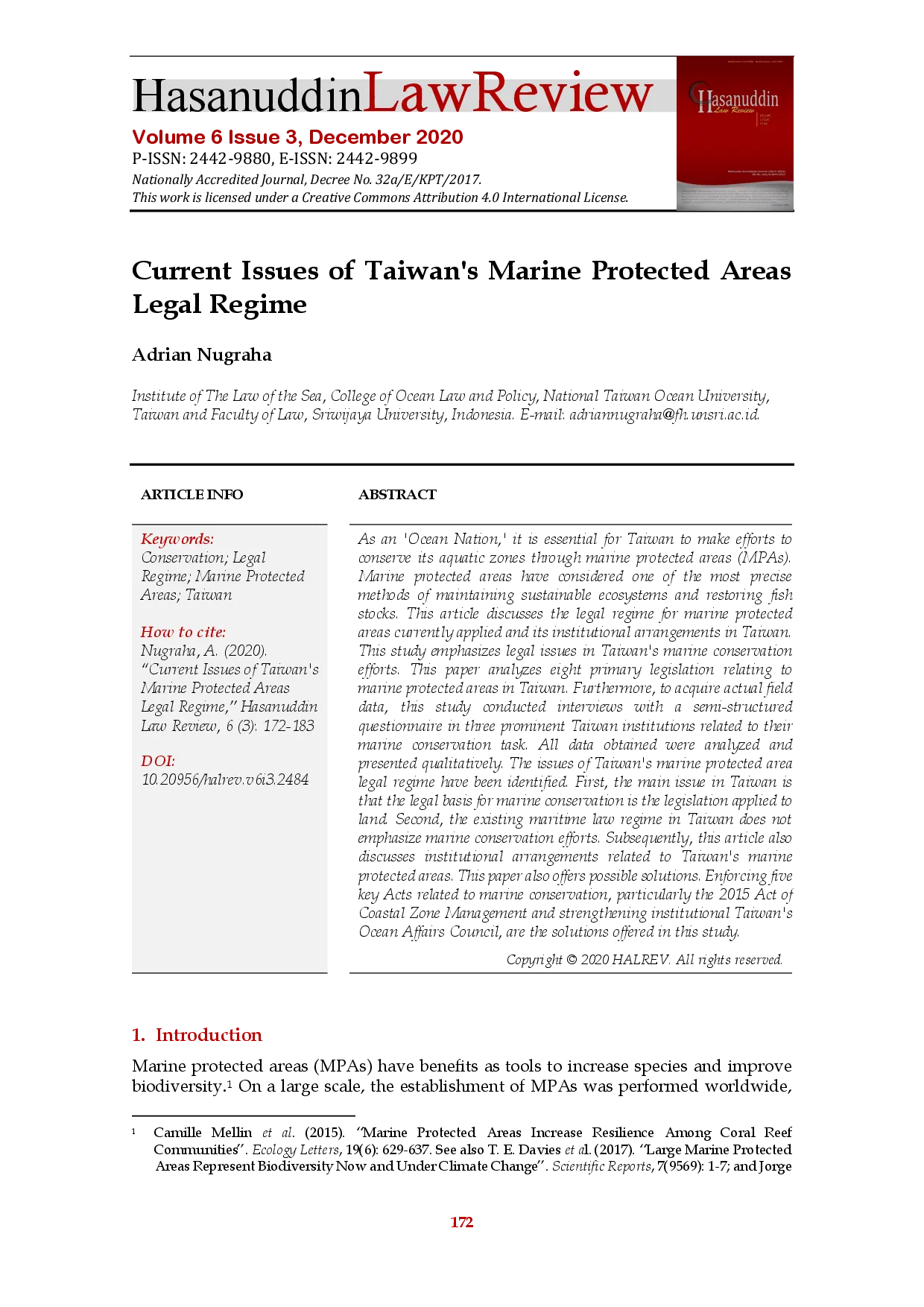 juris Current Issues of Taiwan s Marine Protected Areas Legal Regime