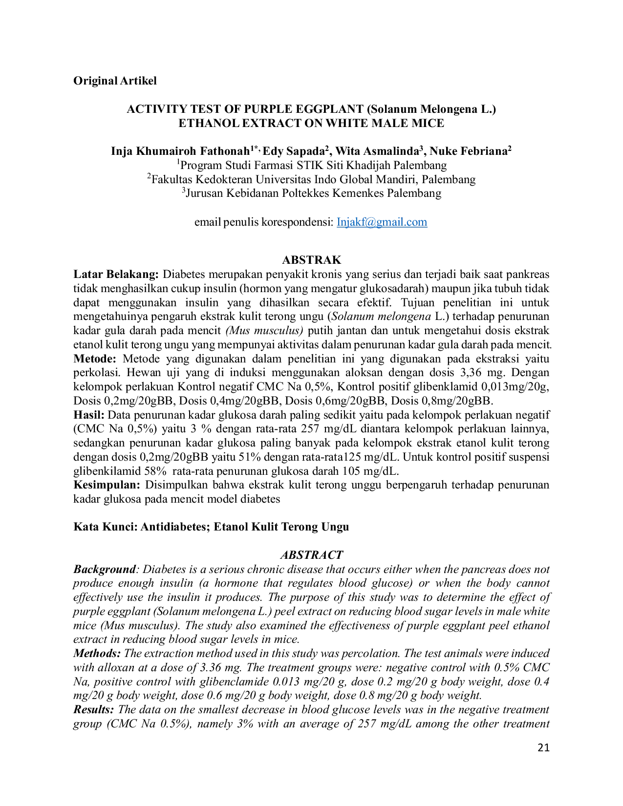 JURIS ACTIVITY TEST OF PURPLE EGGPLANT Solanum Melongena L ETHANOL EXTRACT ON WHITE MALE MICE