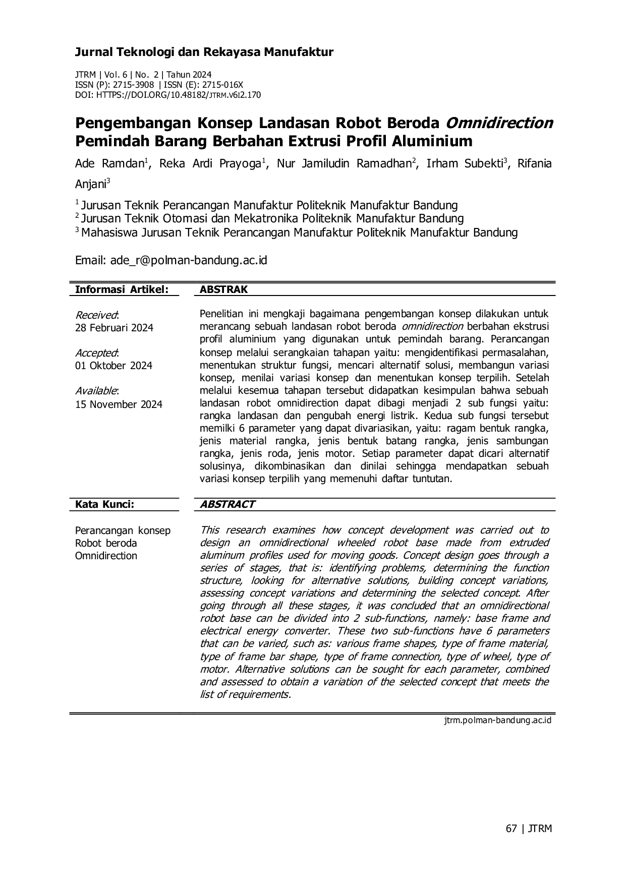 JURIS Development of the Concept for an Omnidirection Wheeled Robot for Moving Goods Made from Extruded Aluminum Profiles