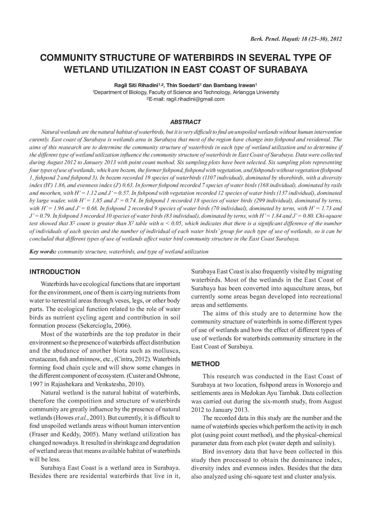 JURIS Community Structure Of Waterbirds In Several Type Of Wetland Utilization In East Coast Of Surabaya