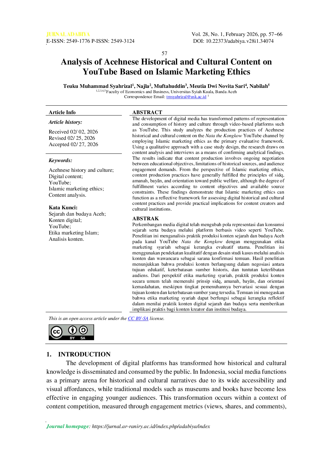 JURIS Analysis of Acehnese Historical and Cultural Content on YouTube Based on Islamic Marketing Ethics