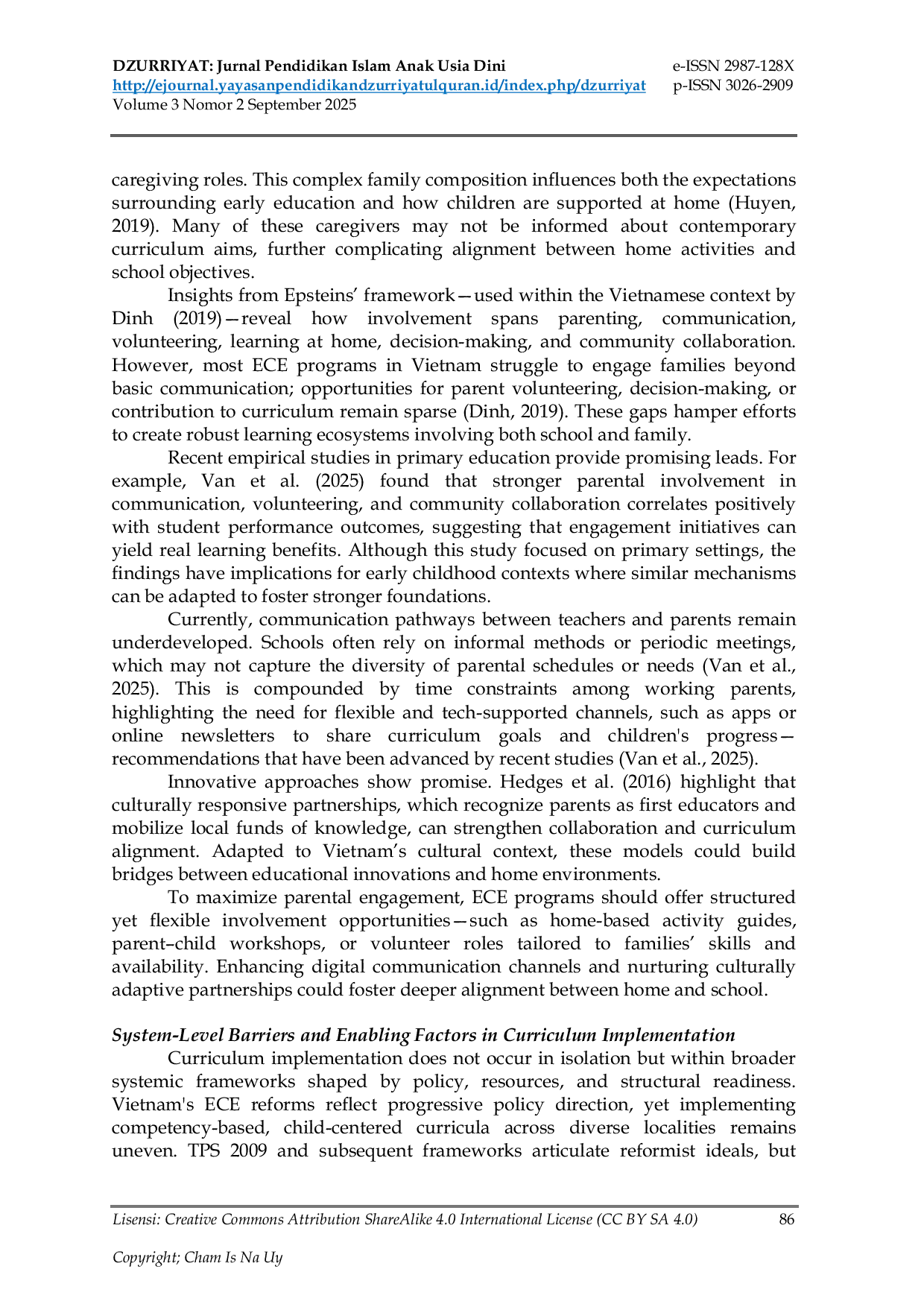 JURIS Evaluating the Implementation of Early Childhood Education Curriculum in Vietnam Perspectives from Teachers and Parents