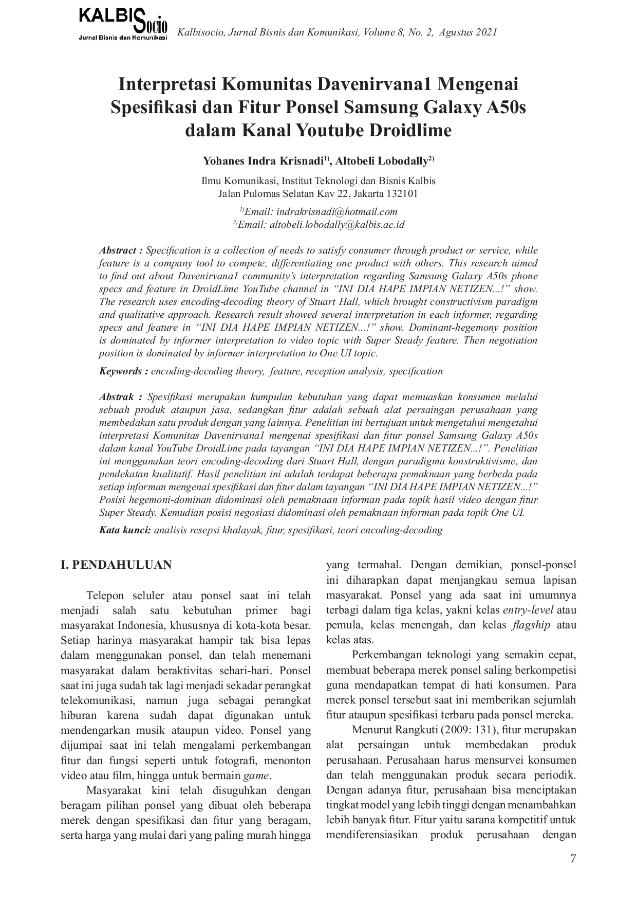 JURIS Interpretasi Komunitas Davenirvana1 Mengenai Spesifikasi dan Fitur Ponsel Samsung Galaxy A50s Dalam Kanal Youtube Droidlime