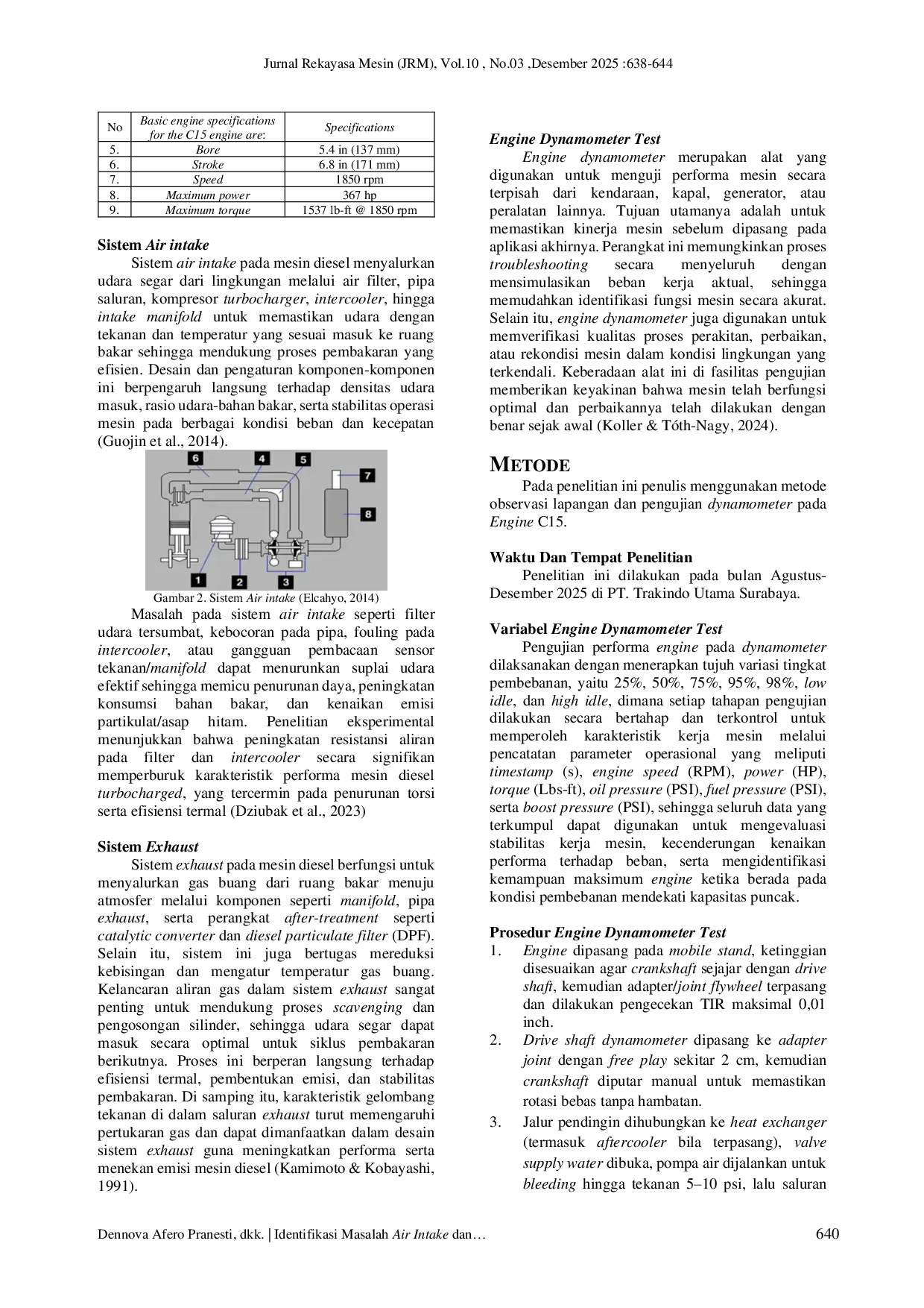 JURIS Identification of Air Intake and Exhaust Problems and Testing Caterpillar C15 Engine Dynotest at PT Trakindo Utama Surabaya