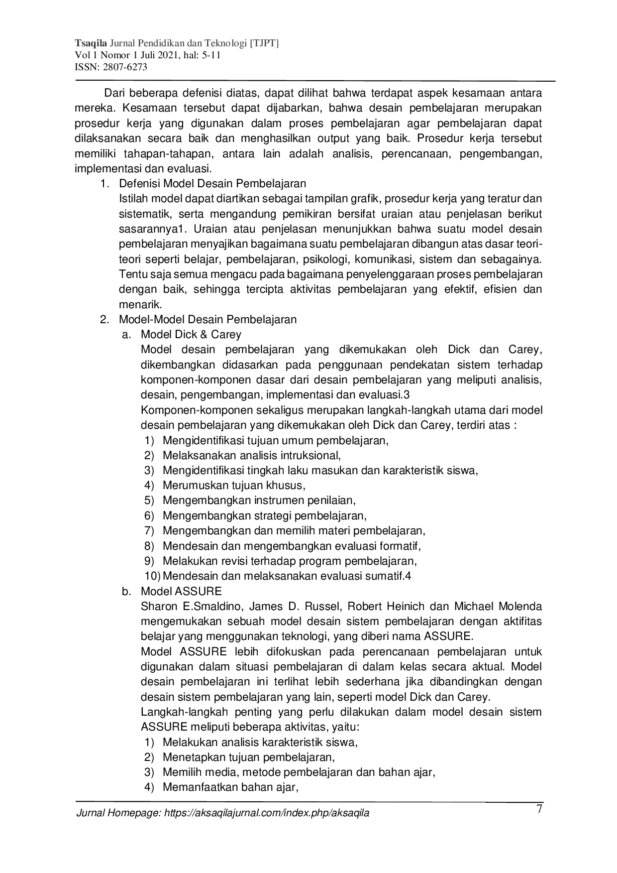 JURIS Pengaruh Penerapan Penggunaan Model Model Desain Pembelajaran Dalam Keefektifan Dan Keefisienan Proses Pembelajaraan Di MTsN Peanornor