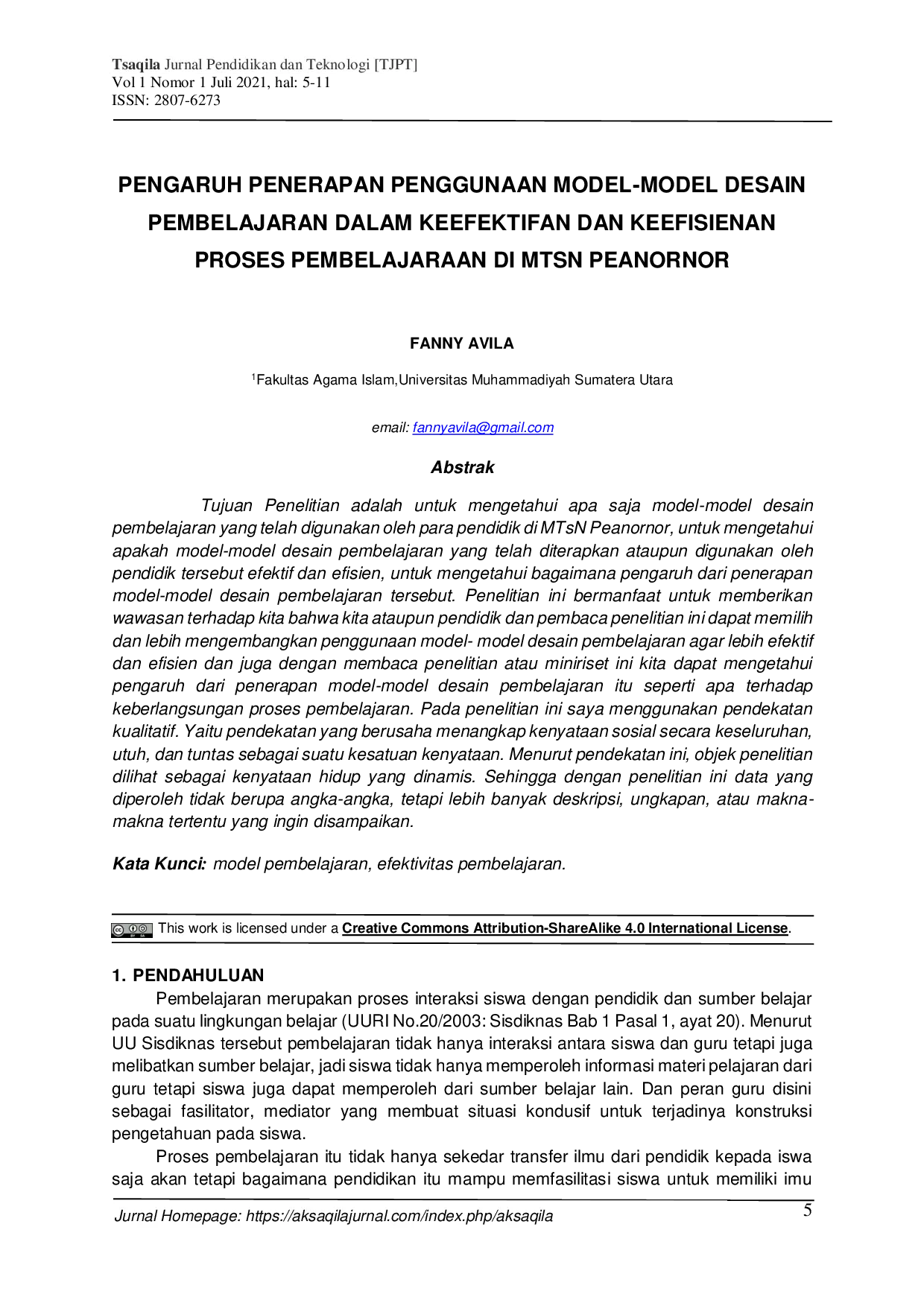JURIS Pengaruh Penerapan Penggunaan Model Model Desain Pembelajaran Dalam Keefektifan Dan Keefisienan Proses Pembelajaraan Di MTsN Peanornor