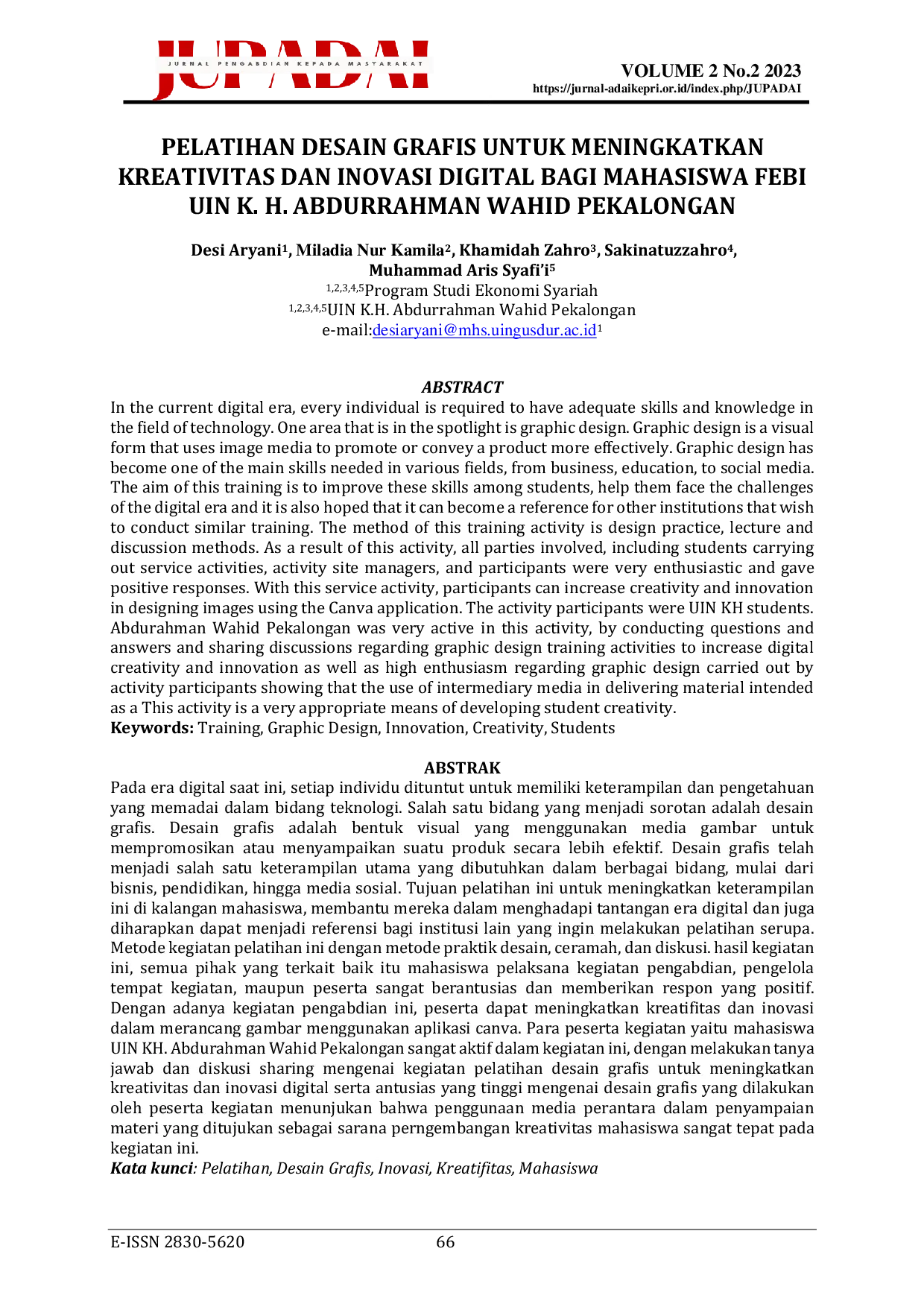 JURIS Pelatihan Desain Grafis untuk Meningkatkan Kreativitas dan Inovasi Digital bagi Mahasiswa FEBI UIN K H Abdurrahman Wahid Pekalongan