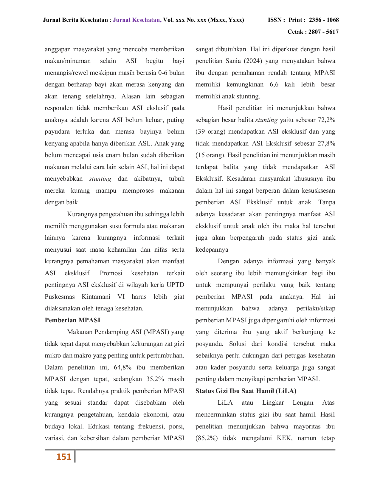 JURIS Gambaran Faktor Risiko Stunting pada Balita di UPTD Puskesmas Kintamani VI 2025