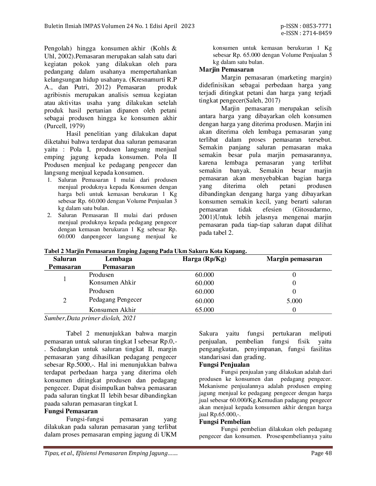 JURIS Efisiensi Pemasaran Emping Jagung Pulut Dalam Rangka Pengembangan Usaha Di Kelurahan Oesapa Kecamatan Kelapa Lima Kota Kupang Studi Kasus Di UKM Sakura Kota Kupang