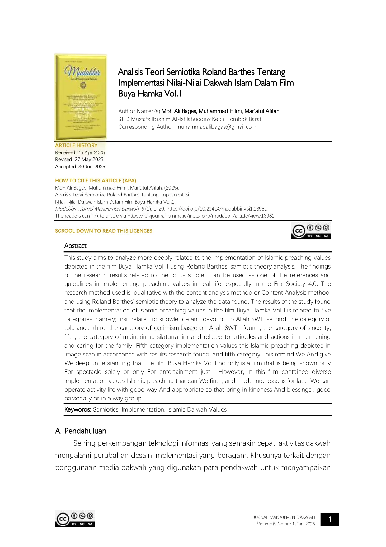JURIS Analisis Teori Semiotika Roland Barthes Tentang Implementasi Nilai Nilai Dakwah Islam Dalam Film Buya Hamka Vol 1