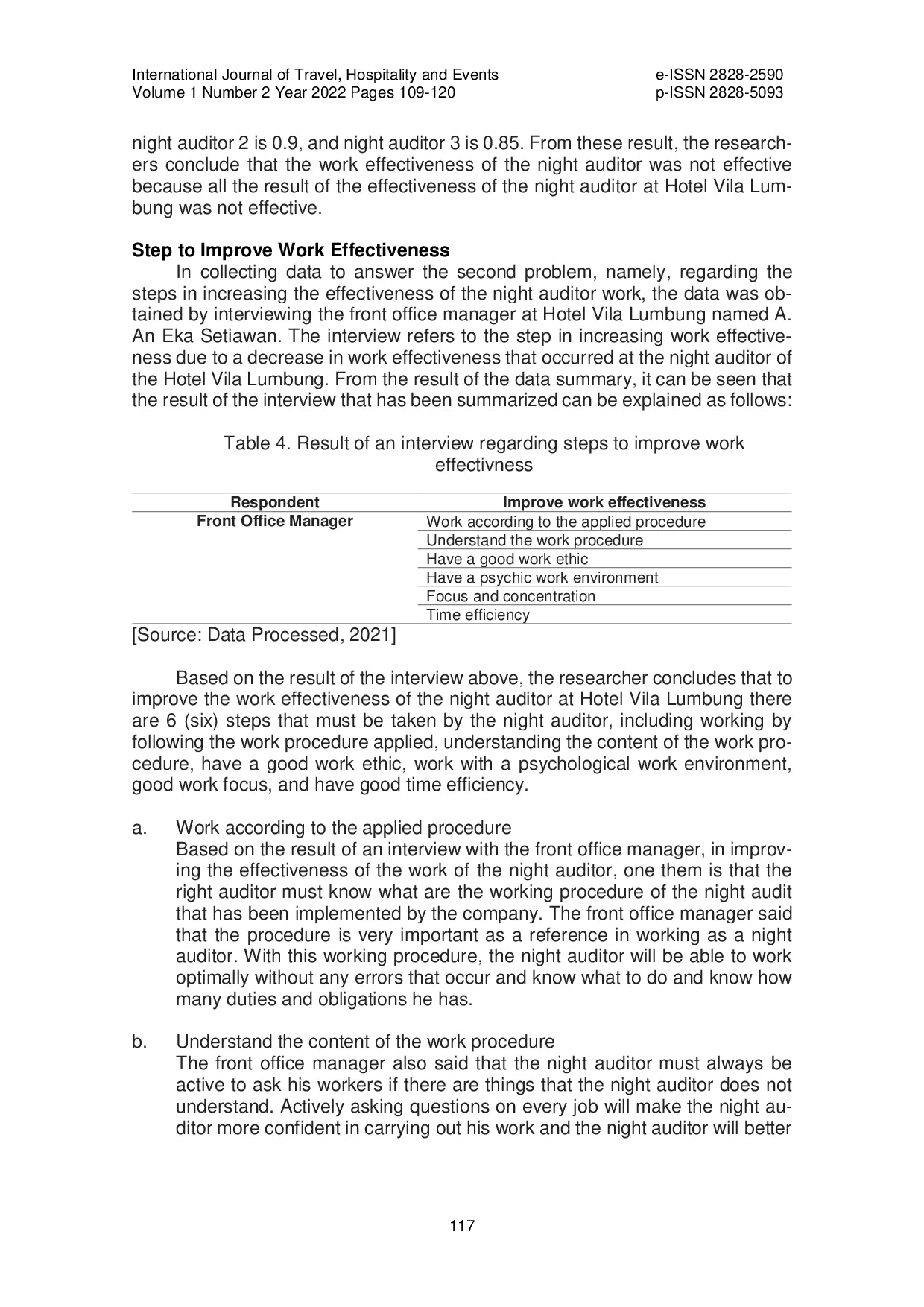 JURIS Work Effectiveness of Night Auditor in Front Office Department