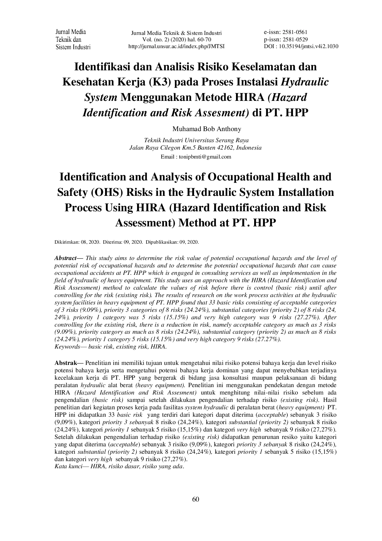 JURIS Pengaruh Budaya 5R dan Kinerja Karyawan terhadap Lingkungan Kerja di Sinter Plant PT XYZ