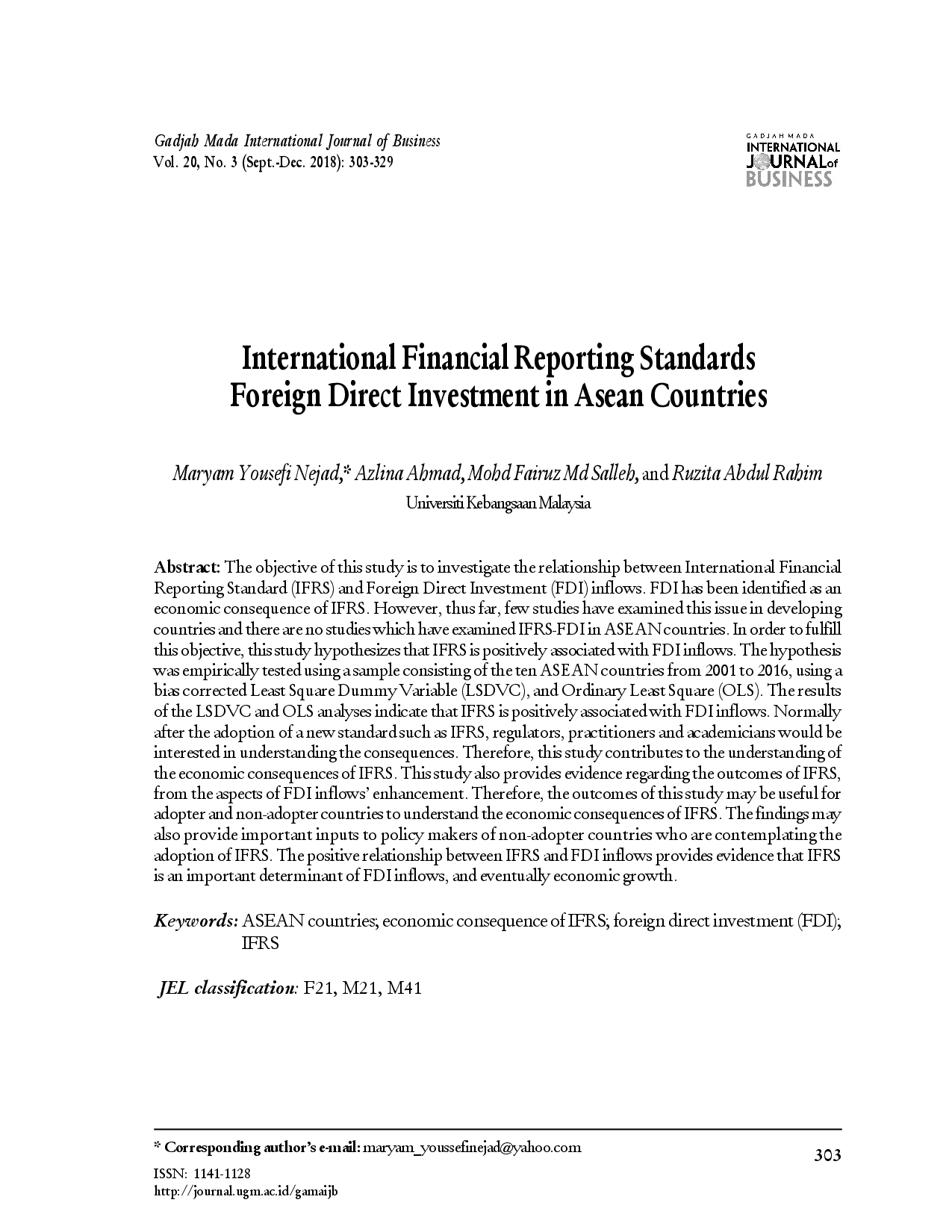 juris International Financial Reporting Standards Foreign Direct Investment in Asean Countries