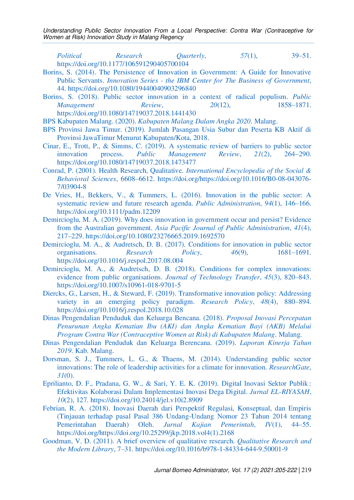 JURIS Understanding Public Sector Innovation from A Local Perspective Contra War Contraceptive for Women at Risk Innovation Study in Malang Regency