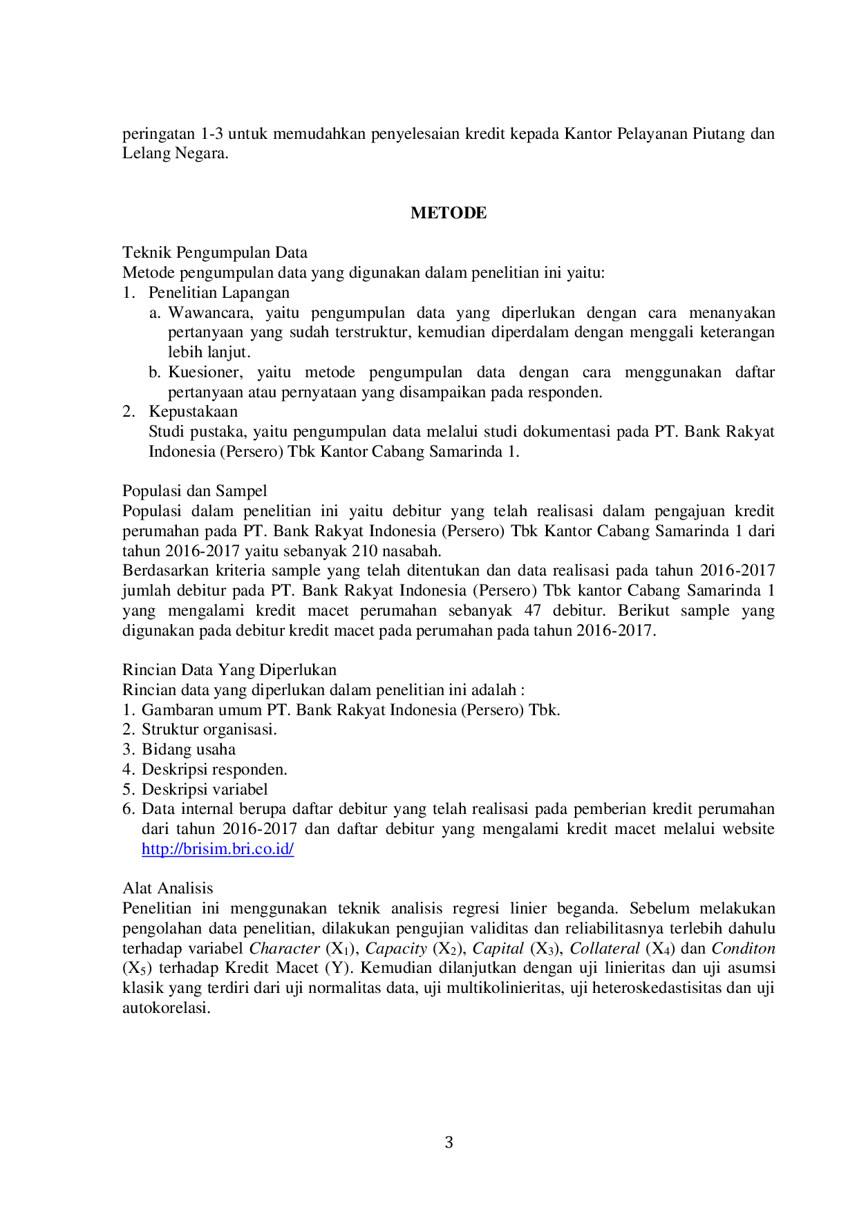 JURIS ANALISIS FAKTOR FAKTOR PENYEBAB TERJADINYA KREDIT MACET DALAM PEMBERIAN KREDIT PERUMAHAN PADA PT BANK RAKYAT INDONESIA Persero Tbk KANTOR CABANG SAMARINDA 1