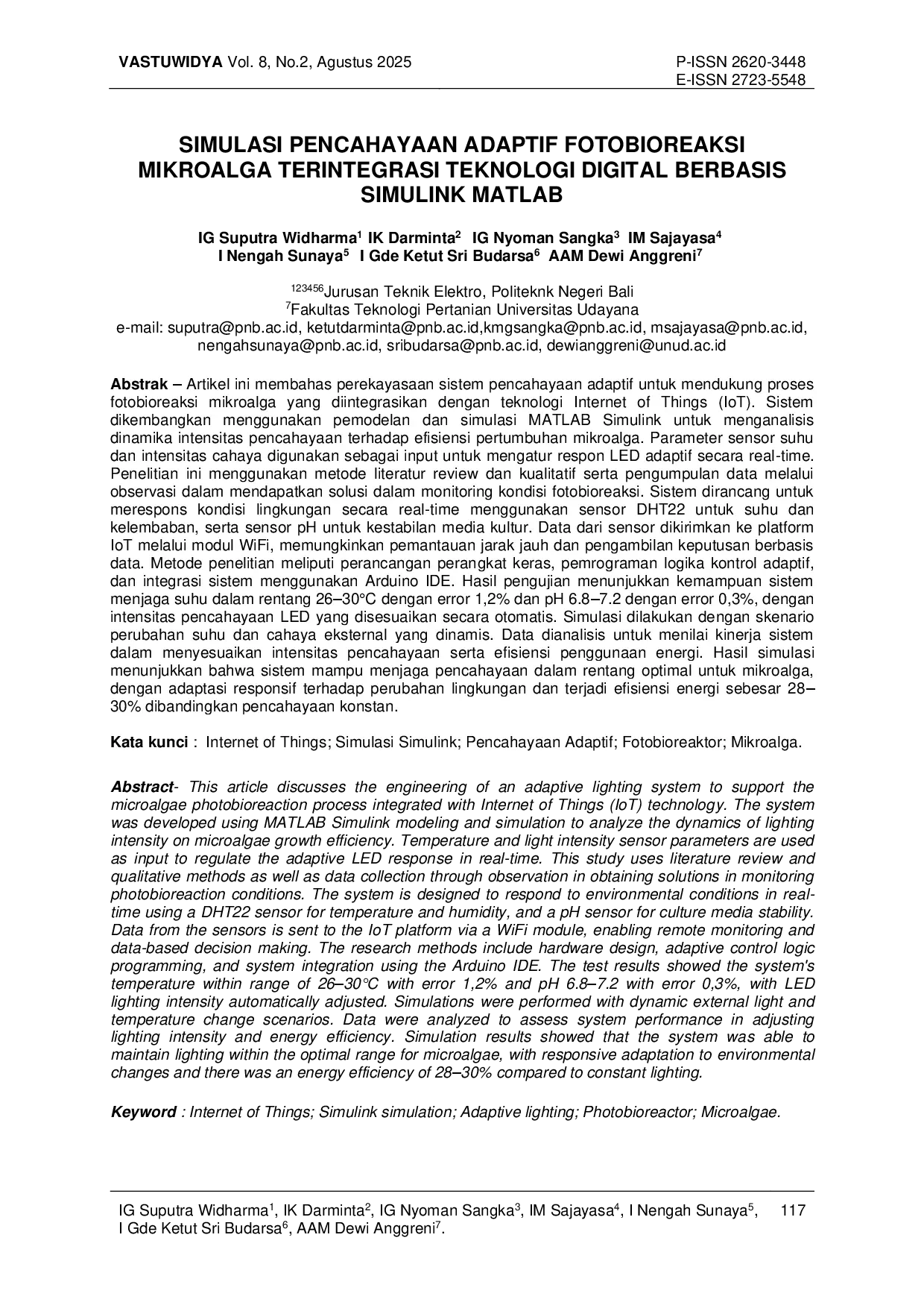 juris Simulasi Pencahayaan Adaptif Fotobioreaksi Mikroalga Terintegrasi Teknologi Digital Berbasis Simulink Matlab