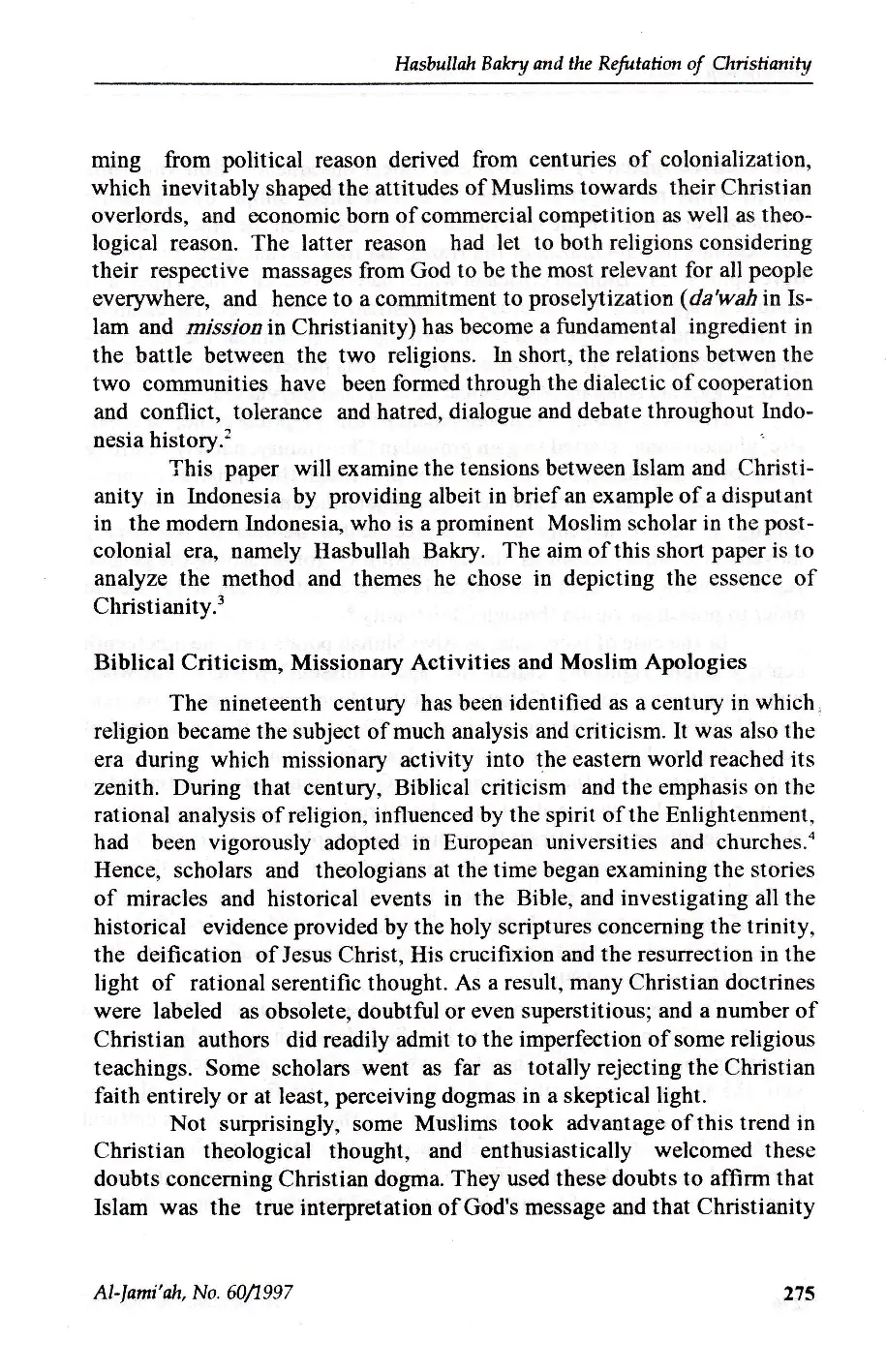 JURIS Hasbullah Bakry and The Refutation of Christianity in Post Colonial Indonesia