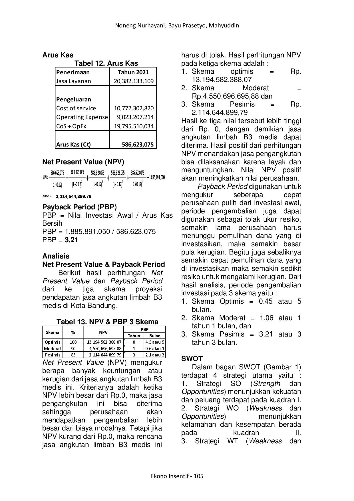 juris Usulan Analisis Kelayakan Usaha Melalui Aspek Keuangan Terhadap Jasa Angkutan Limbah B3 Rumah Sakit Oleh Perusahaan Daerah Kebersihan Kota Bandung Menggunakan Metode SWOT