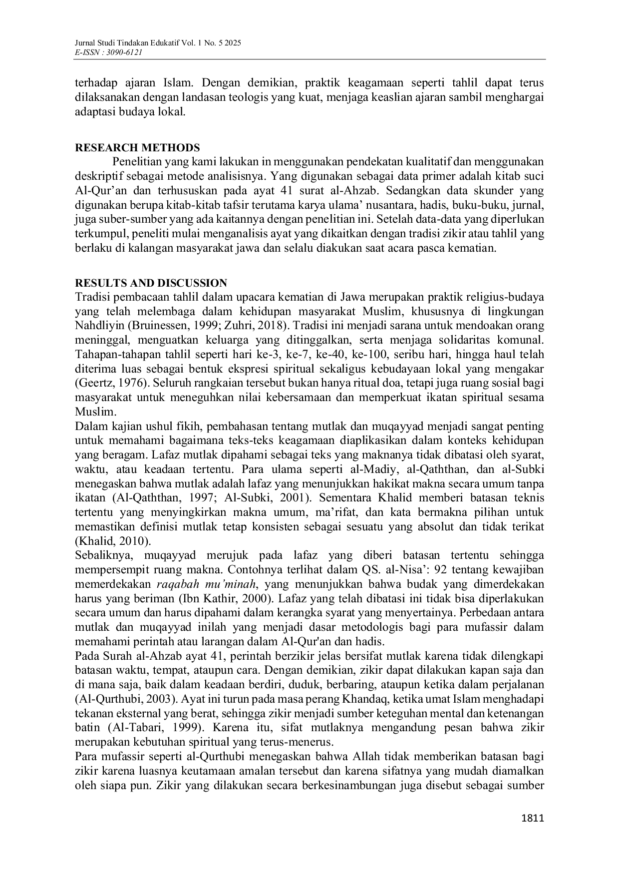 JURIS Absolut Dalam Ayat Ayat Al Qur an Kajian Terhadap Kaidah Mutlak dan Muqayyad Pada Surah Al Ahzab Ayat 41 Dan Implikasinya Terhadap Budaya Pembacaan Tahlil Saat Upacara Kematian di Jawa