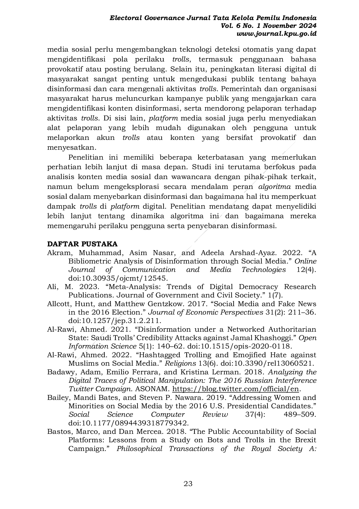 JURIS Trolls Disinformasi dan Strategi Kampanye Tantangan Demokrasi Digital dalam Pemilu 2024