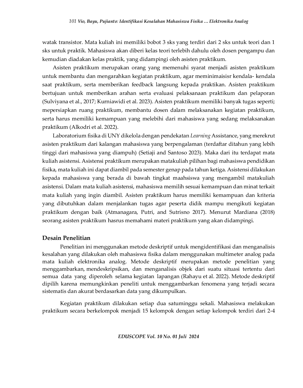 JURIS Identifikasi Kesalahan Mahasiswa Fisika dalam Menggunakan Multimeter Sebagai Alat Ukur Listrik pada Matakuliah Elektronika Analog