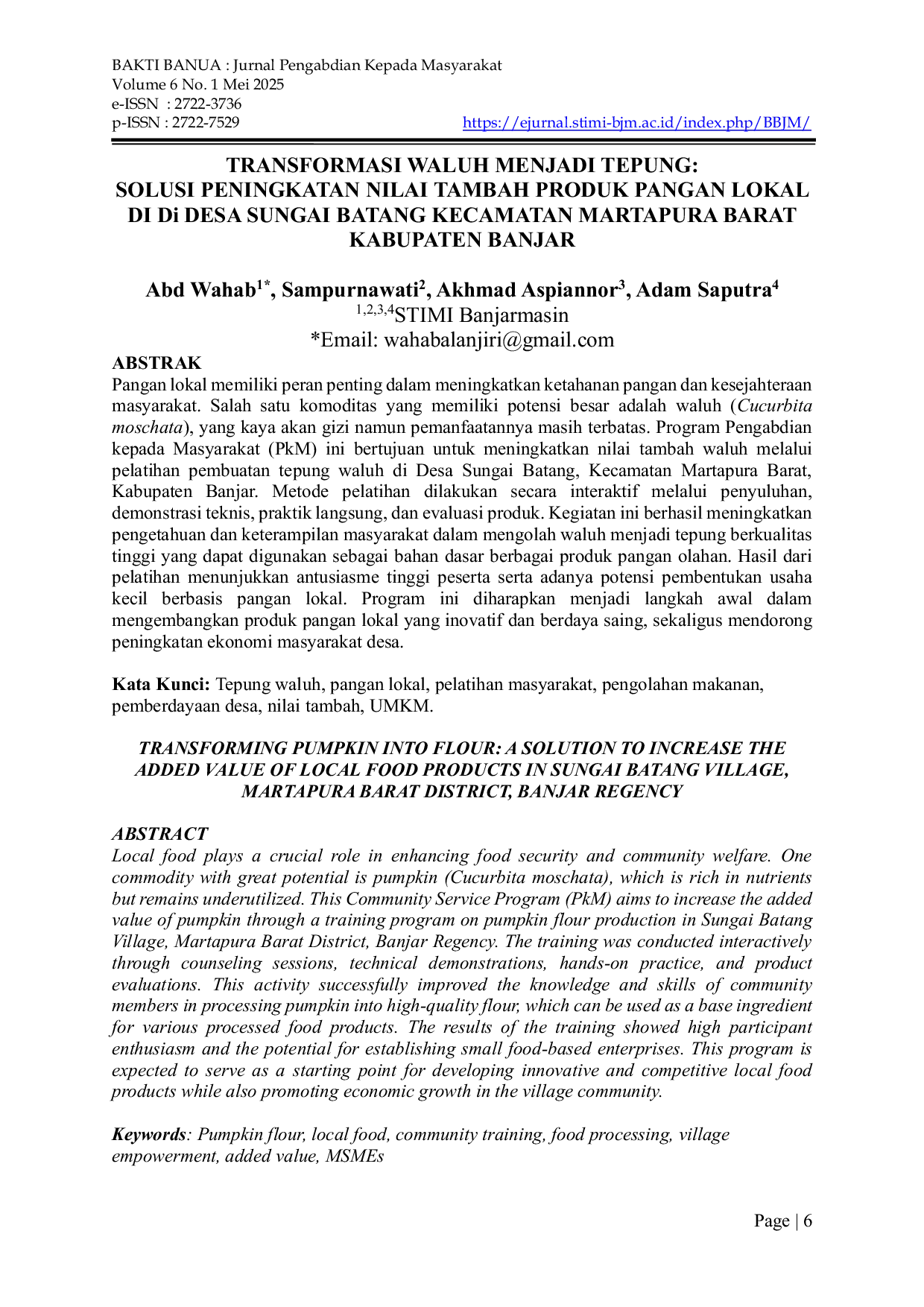 JURIS Transformasi Waluh Menjadi Tepung Solusi Peningkatan Nilai Tambah Produk Pangan Lokal