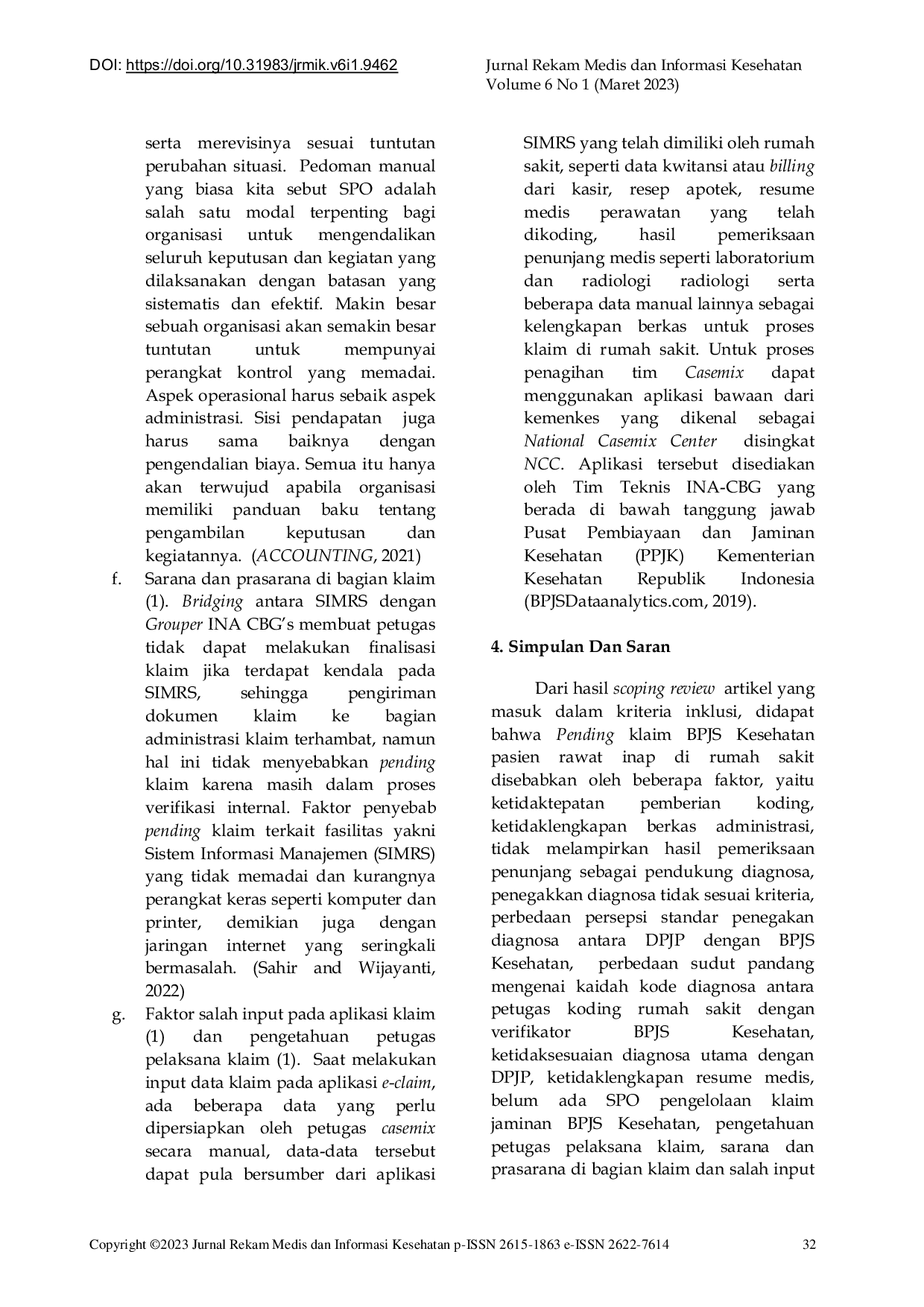 JURIS A Scoping Review Faktor Penyebab Pending Klaim BPJS Kesehatan Rawat Inap di Rumah Sakit