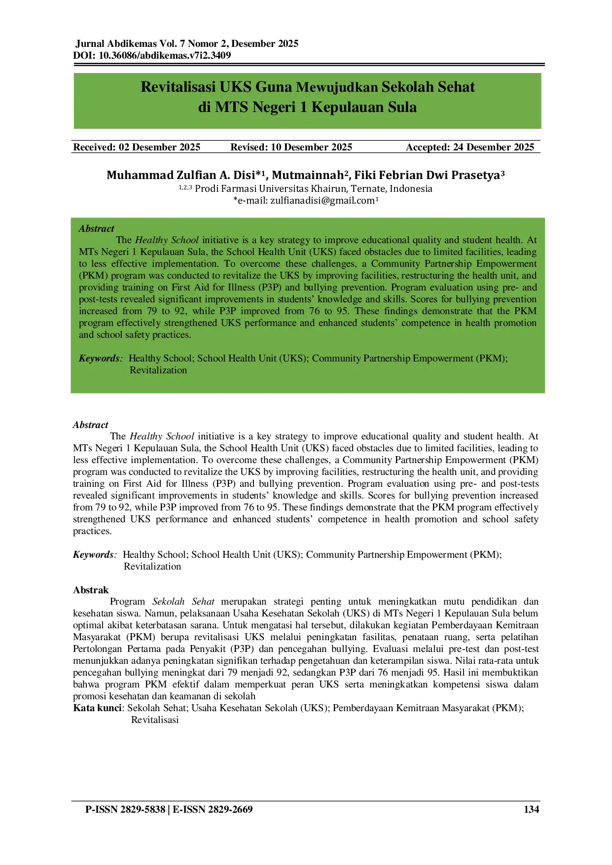 JURIS Revitalisasi UKS Guna Mewujudkan Sekolah Sehat di MTS Negeri Kepulauan Sula Ternate