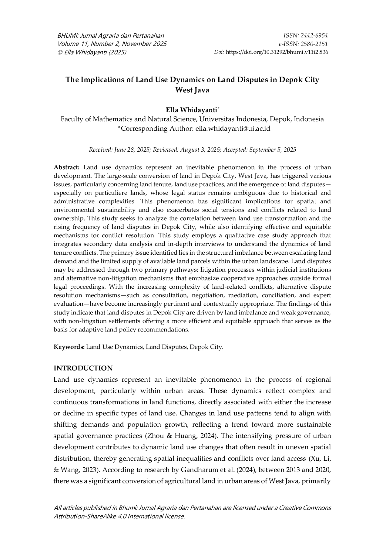 JURIS The Implications of Land Use Dynamics on Land Disputes in Depok City West Java
