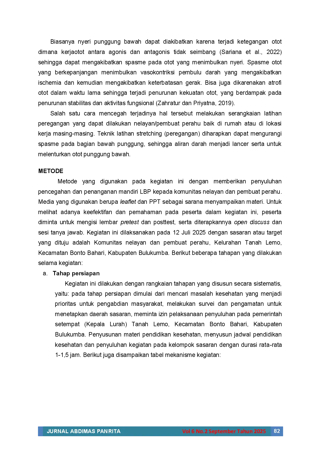 JURIS Penyuluhan Fisioterapi Pencegahan Low Back Pain Di Komunitas Nelayan Dan Pembuat Perahu