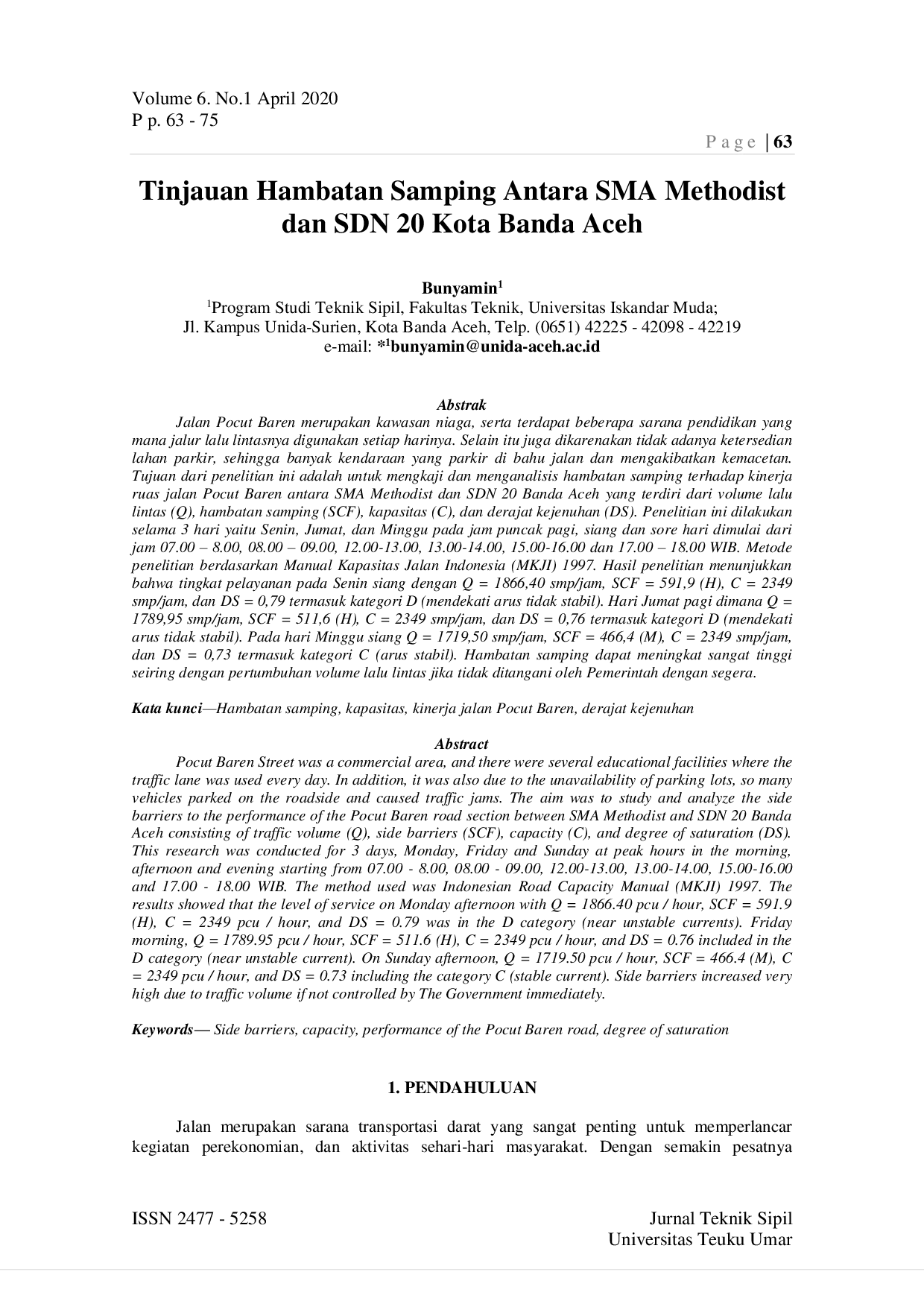 JURIS Tinjauan Hambatan Samping Antara SMA Methodist dan SDN 20 Kota Banda Aceh