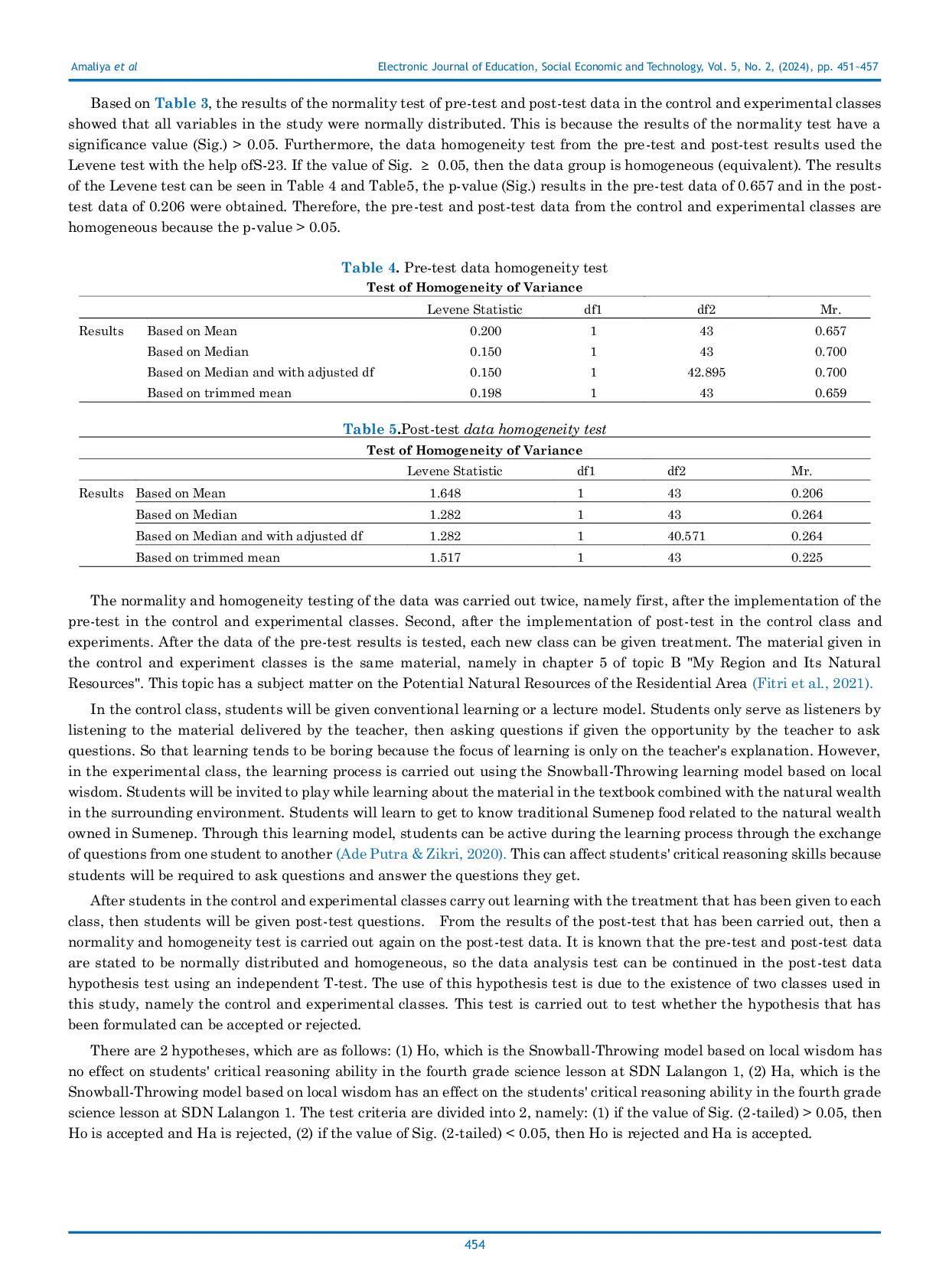 JURIS The Influence of the Application of the Snowball Throwing Model Based on Local Wisdom on the Critical Reasoning Ability of Elementary School Students