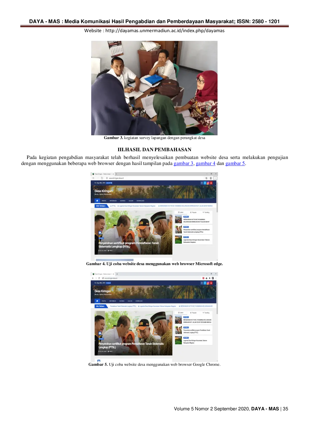 JURIS Pemanfaatan Website Desa Dalam Optimalisasi Informasi Publik kepada masyarakat di Desa Kiringan