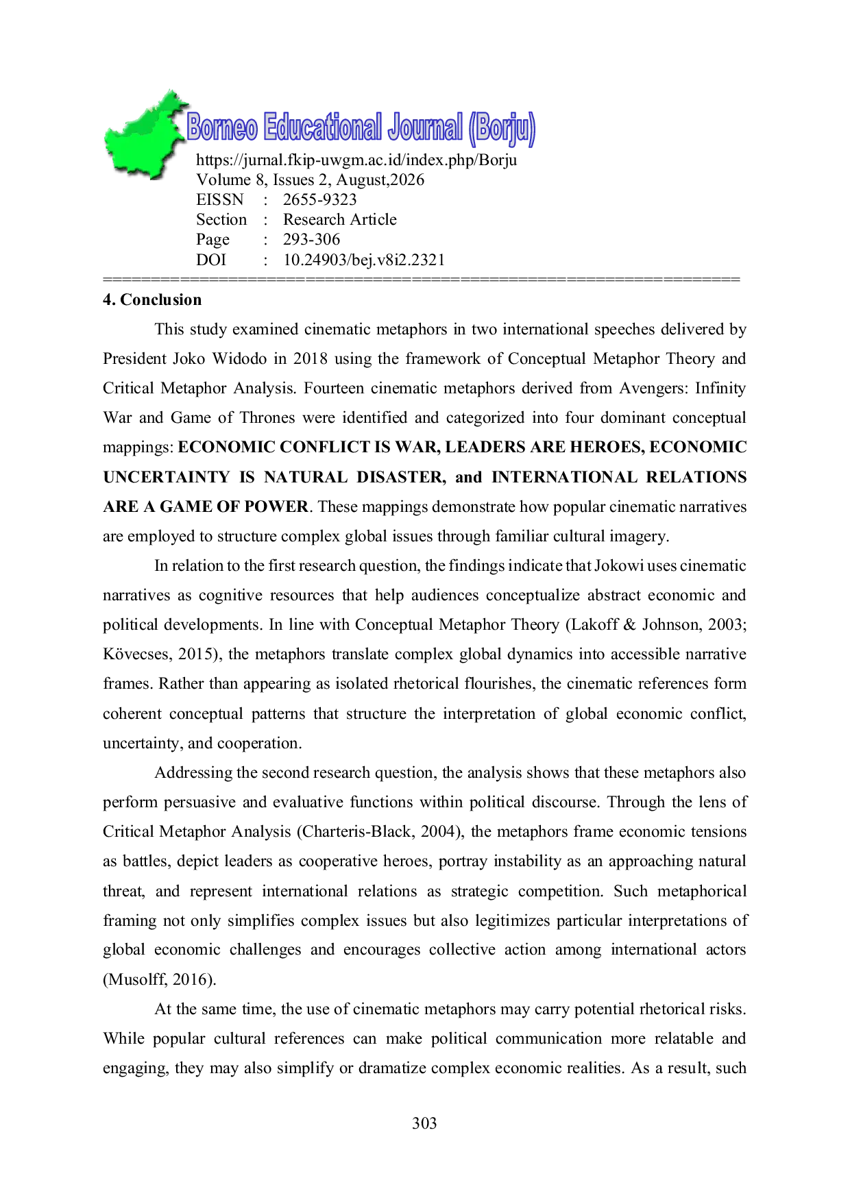 JURIS Cinematic Metaphors in Jokowi s International Political Speeches A Conceptual Metaphor Theory Analysis