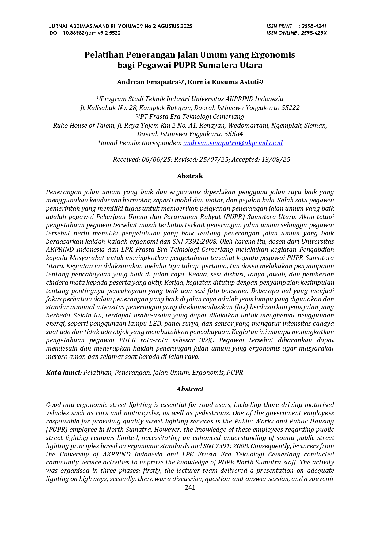juris Pelatihan Penerangan Jalan Umum yang Ergonomis bagi Pegawai PUPR Sumatera Utara