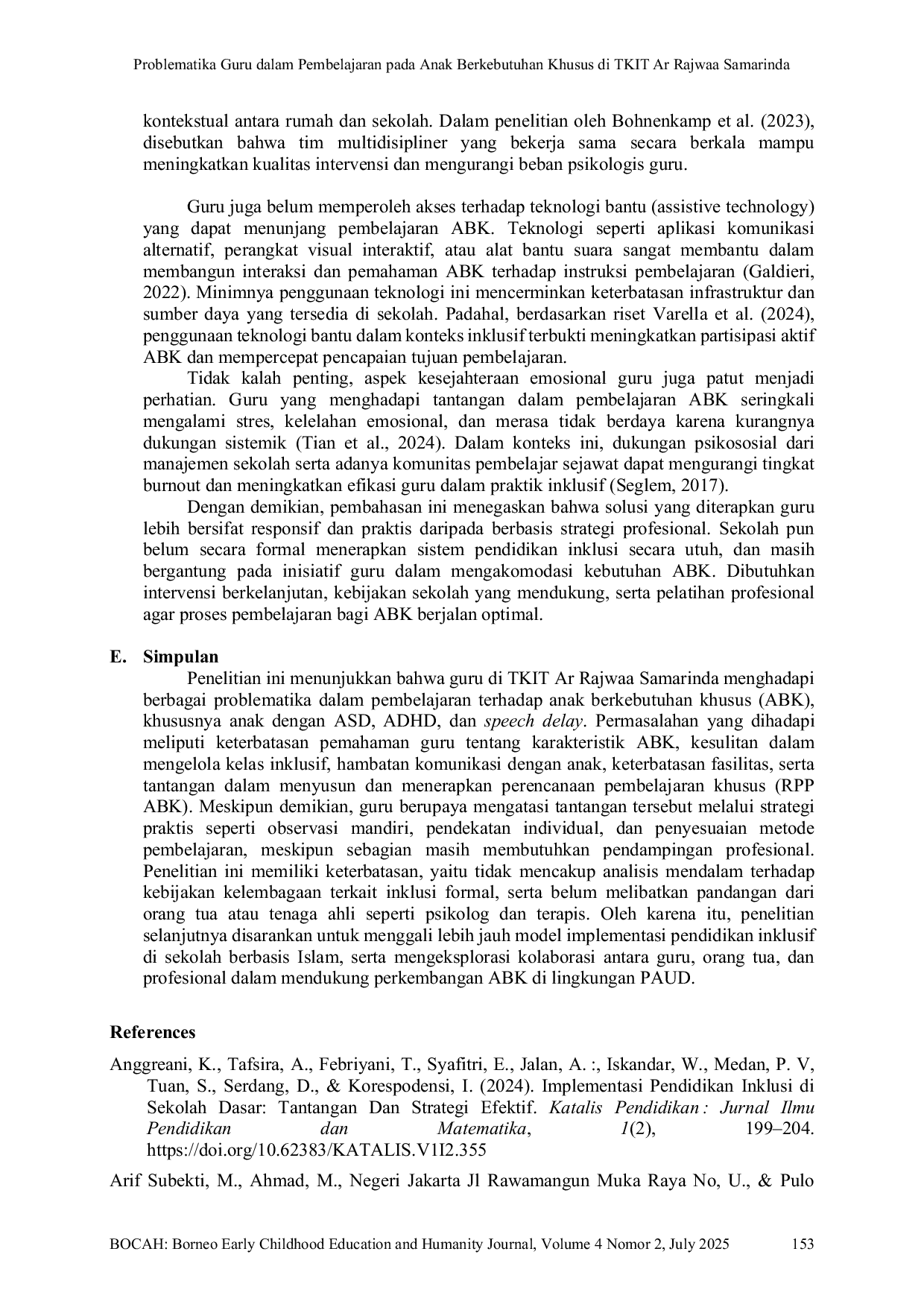 JURIS Problematika Guru dalam Pembelajaran pada Anak Berkebutuhan Khusus di TKIT Ar Rajwaa Samarinda