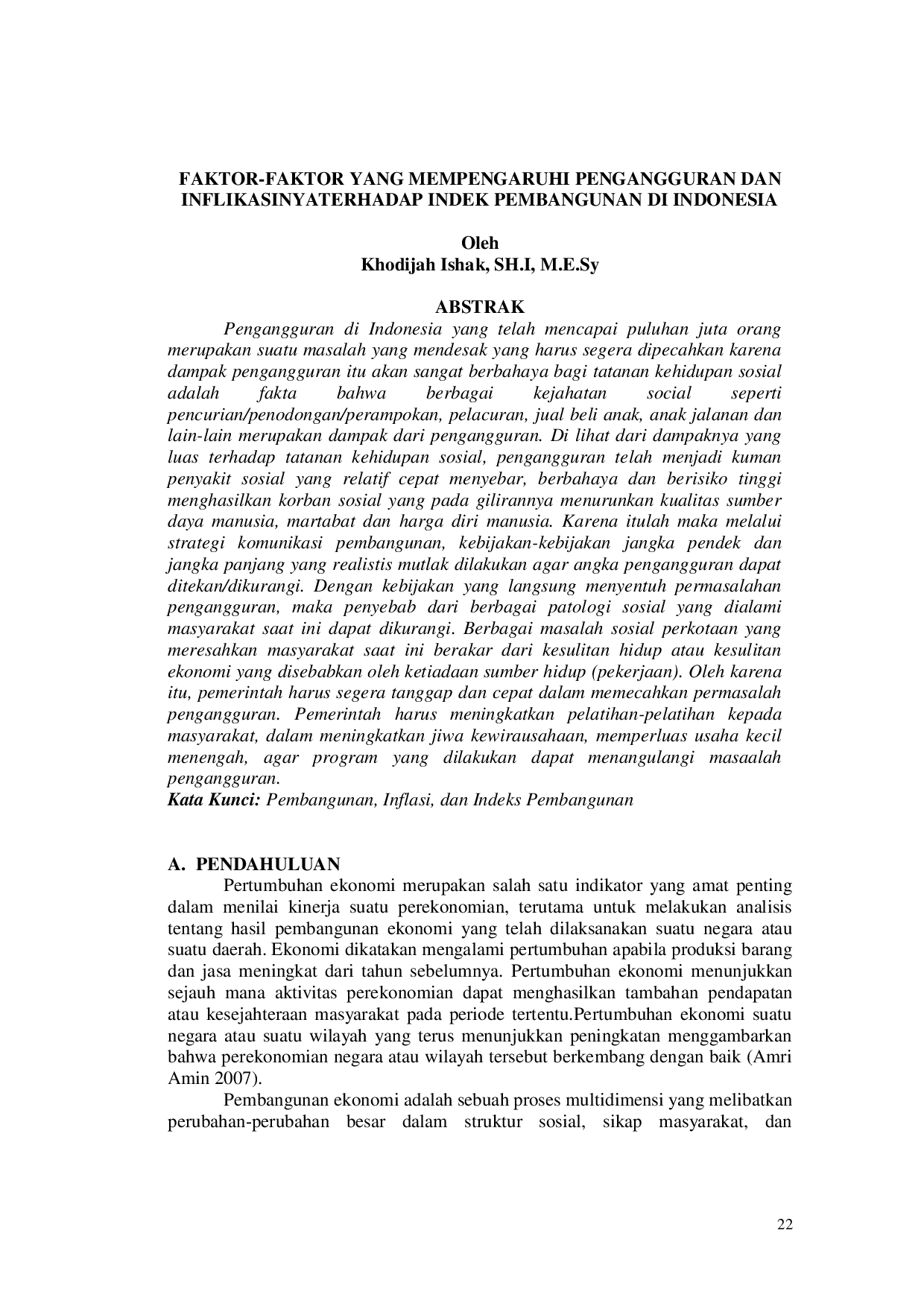 juris Faktor Faktor Yang mempengaruhi Pengangguran Dan Inflikasi Terhadap Indeks Pembangunan Di Indonesia