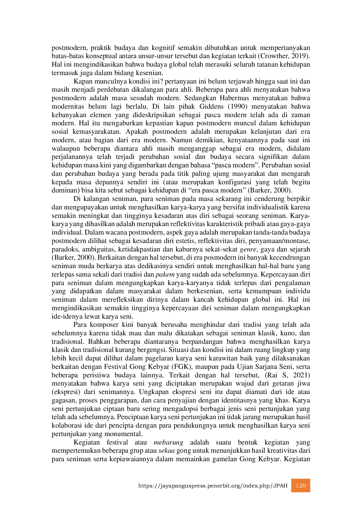 JURIS Estetika Posmoderen Idealisasi Seni Karawitan dalam Agama Hindu di Bali