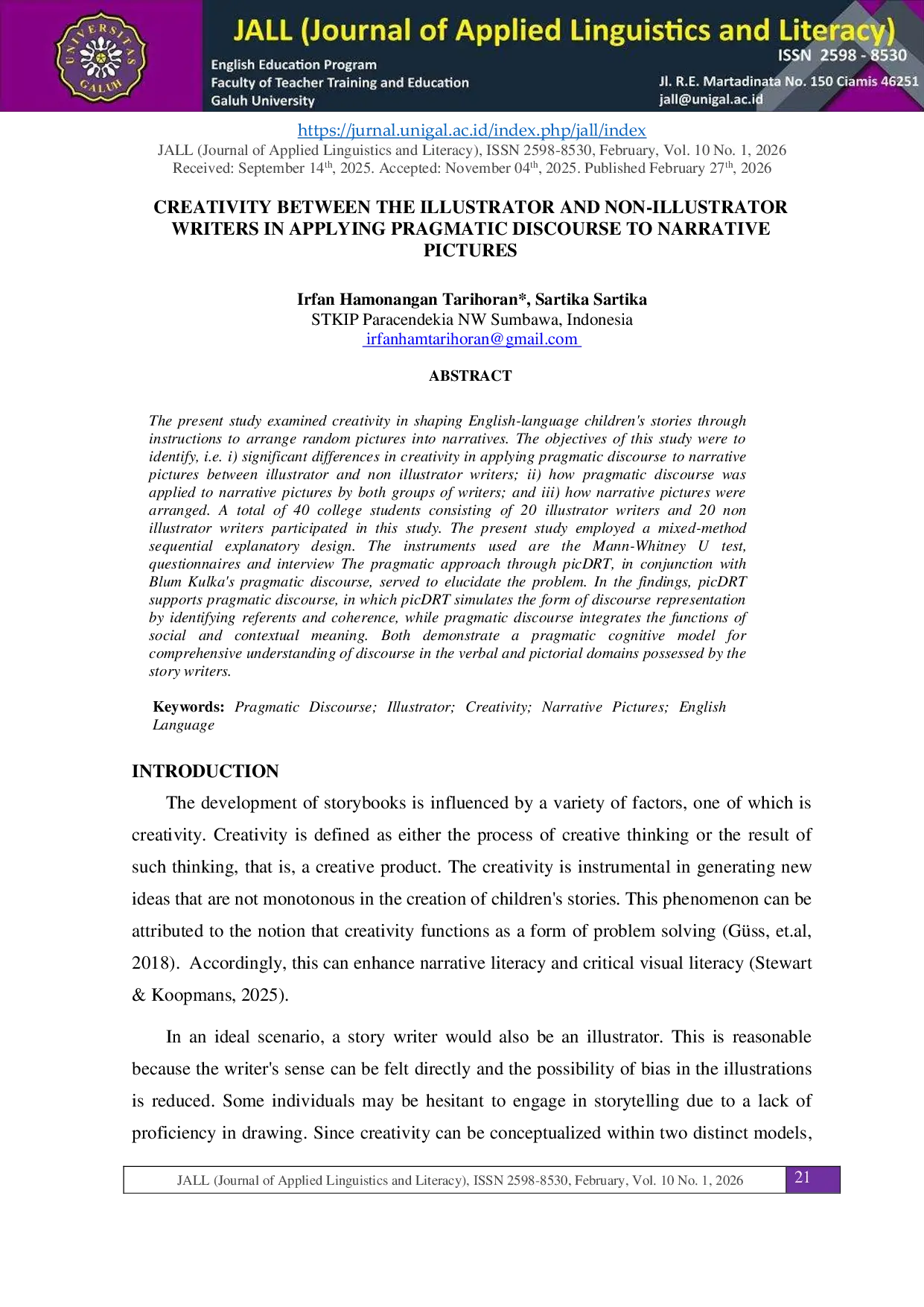 JURIS Creativity Between the Illustrator and Non Illustrator Writers in Applying Pragmatic Discourse to Narrative Pictures