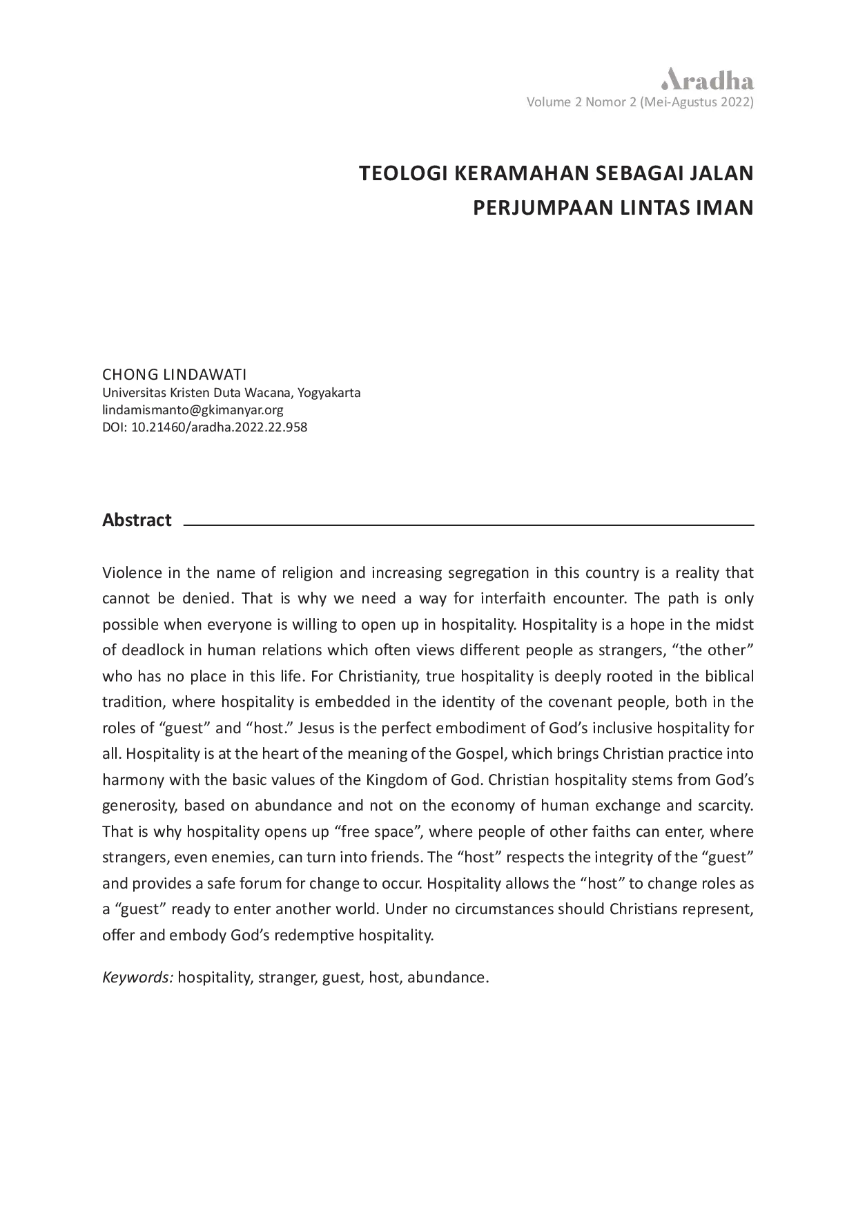 JURIS Teologi Keramahan Sebagai Jalan Perjumpaan Lintas Iman