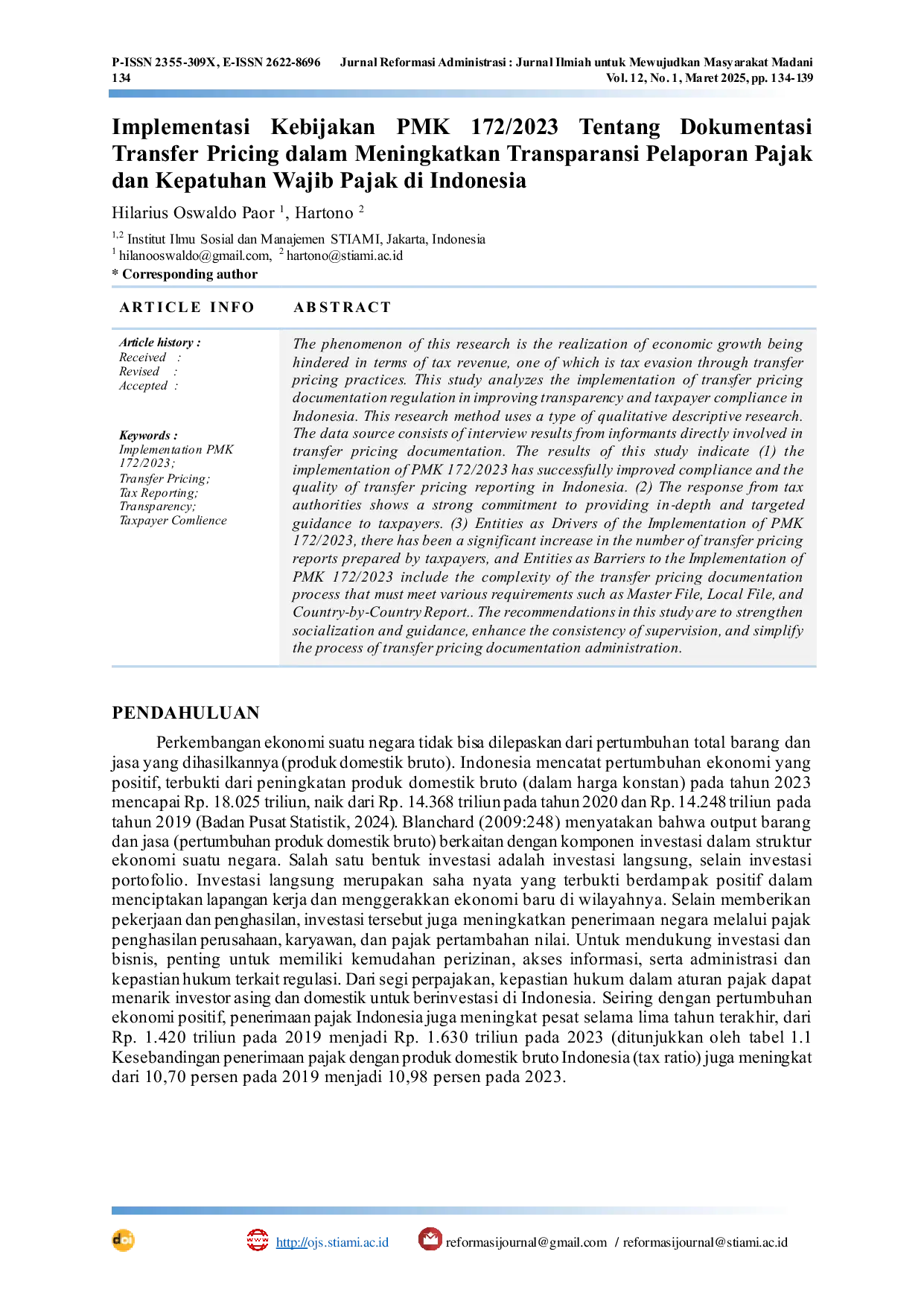 JURIS Implementasi Kebijakan PMK 172 2023 Tentang Dokumentasi Transfer Pricing dalam Meningkatkan Transparansi Pelaporan Pajak dan Kepatuhan Wajib Pajak di Indonesia