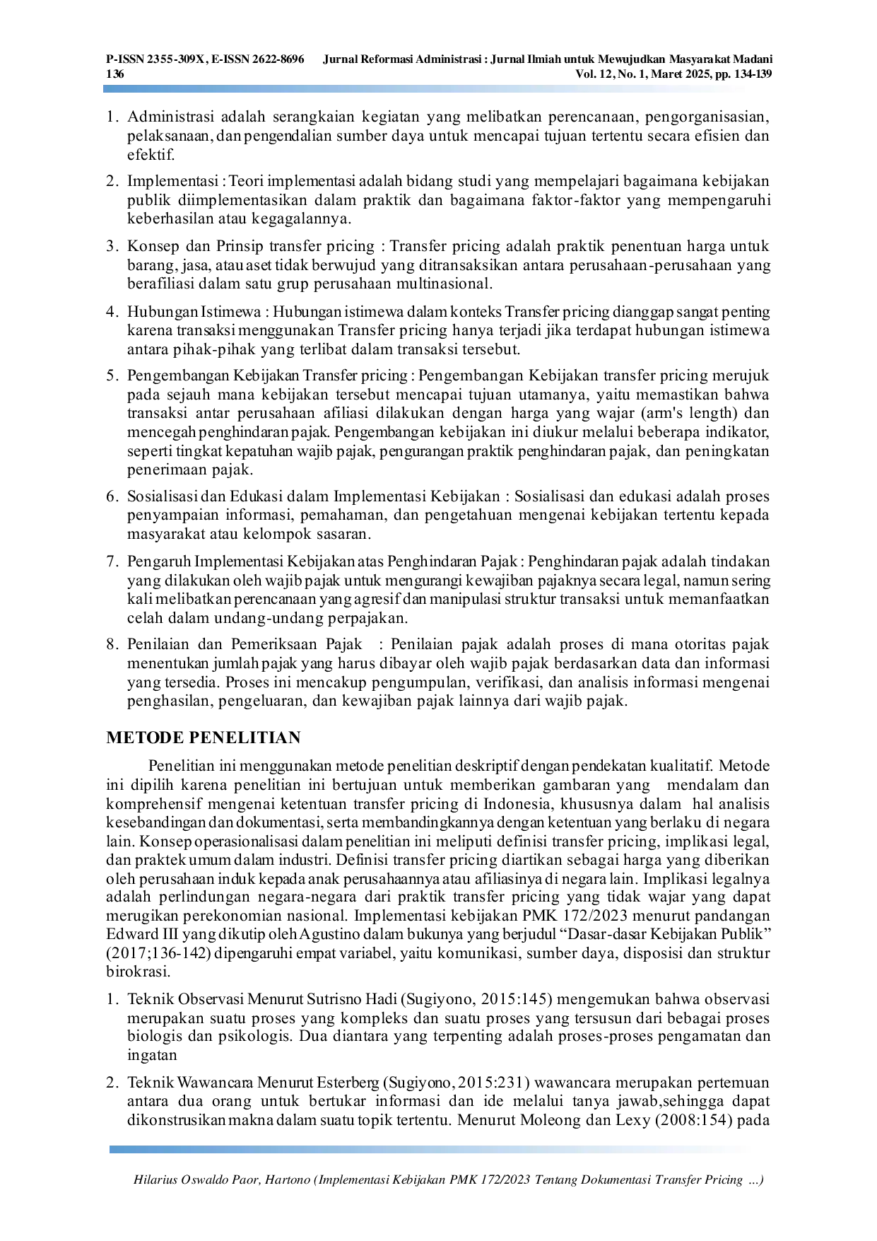 JURIS Implementasi Kebijakan PMK 172 2023 Tentang Dokumentasi Transfer Pricing dalam Meningkatkan Transparansi Pelaporan Pajak dan Kepatuhan Wajib Pajak di Indonesia