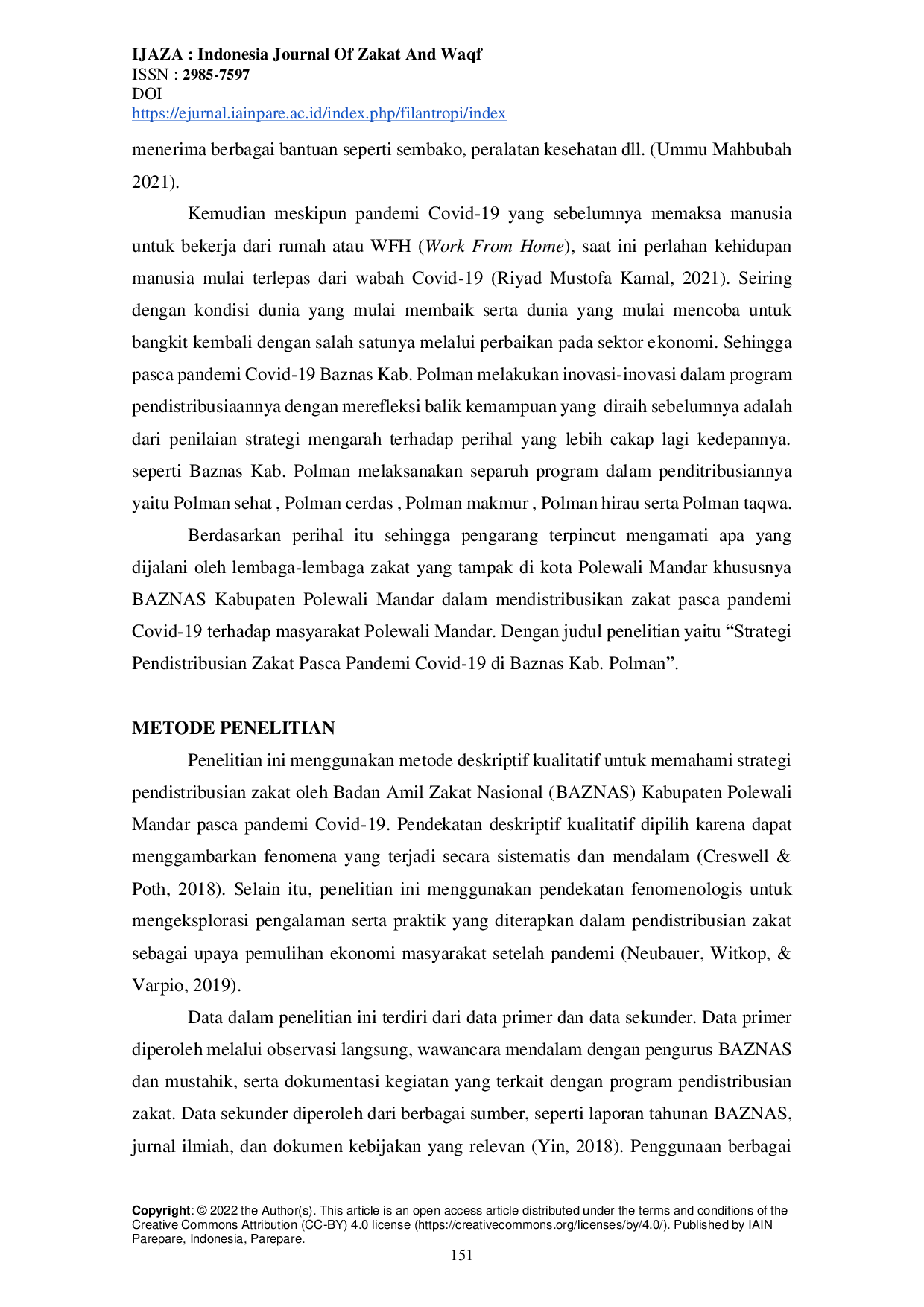 JURIS STRATEGI PENDISTRIBUSIAN ZAKAT PASCA PANDEMI COVID 19 di BASNAZ KAB POLMAN