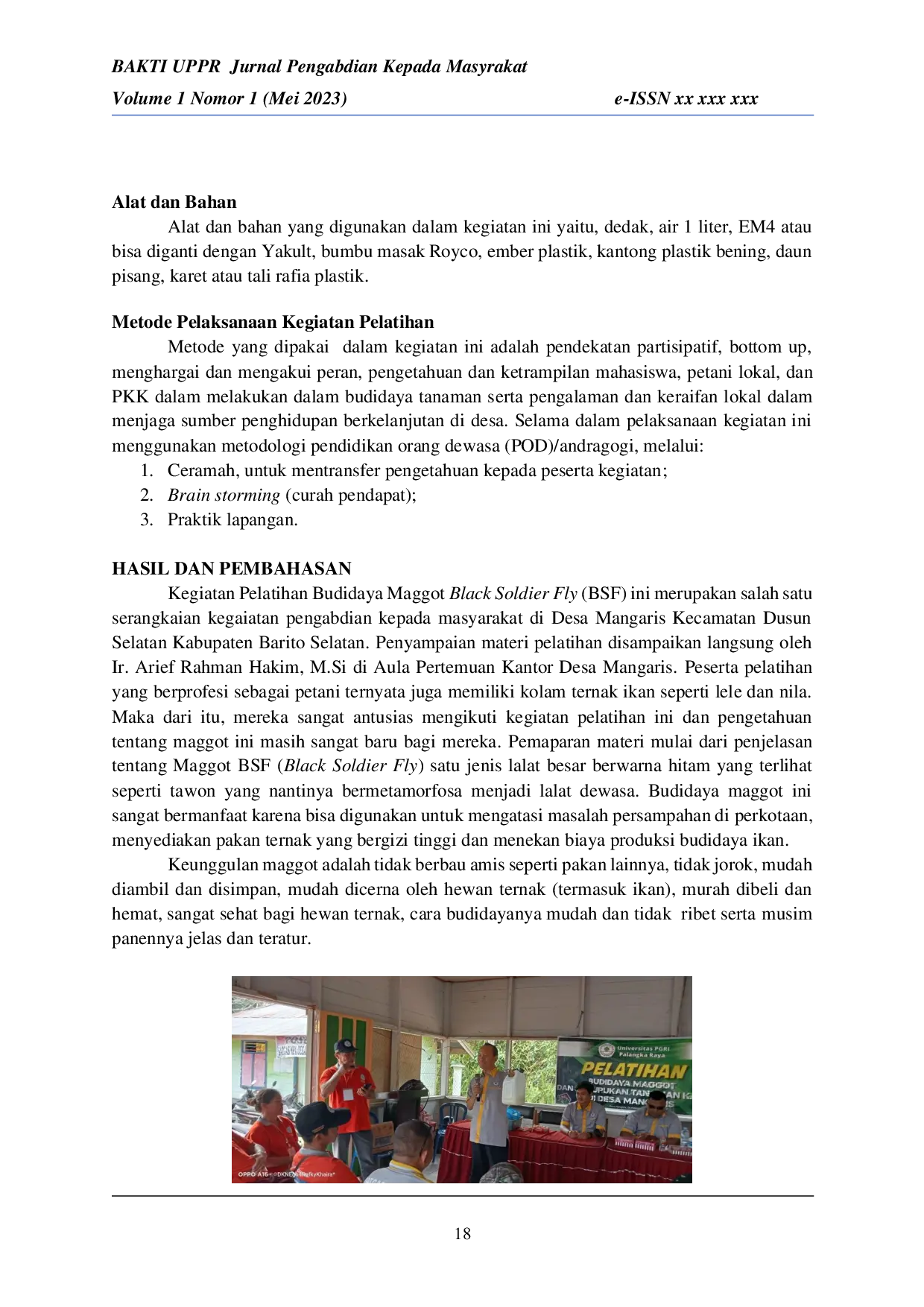 JURIS Pelatihan Budidaya Maggot BSF Black Soldier Fly Di Desa Mangaris Kecamatan Dusun Selatan Kabupaten Barito Selatan