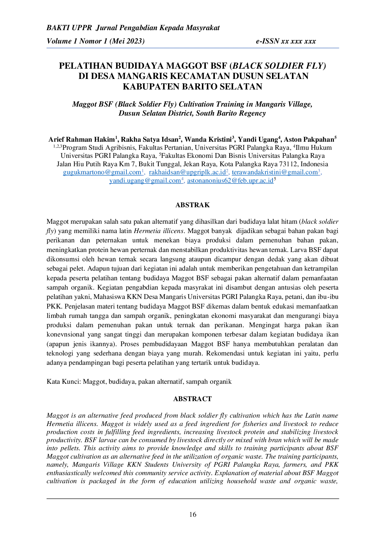 JURIS Pelatihan Budidaya Maggot BSF Black Soldier Fly Di Desa Mangaris Kecamatan Dusun Selatan Kabupaten Barito Selatan