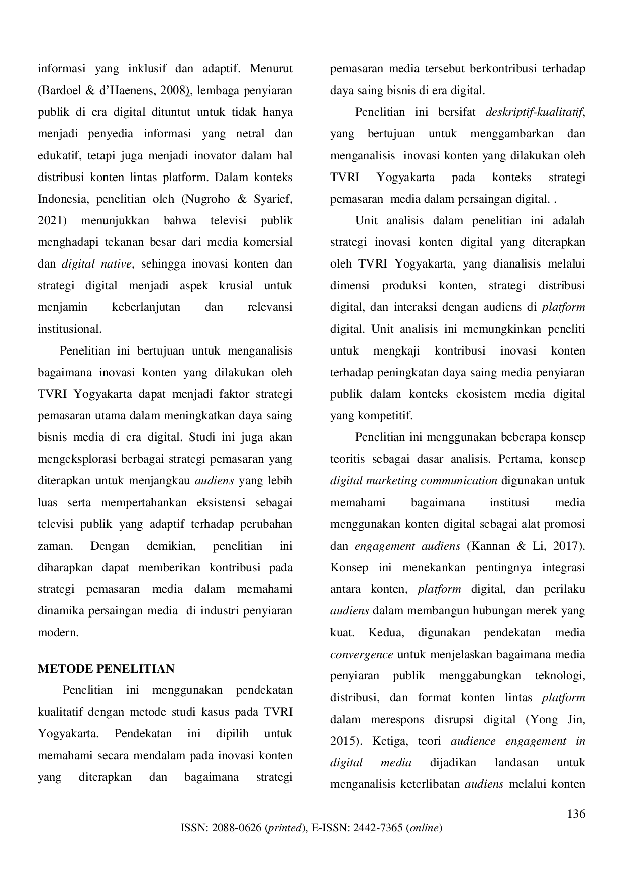 JURIS Inovasi Konten sebagai Strategi Pemasaran Media Studi Kasus TVRI Yogyakarta dalam Persaingan Digital