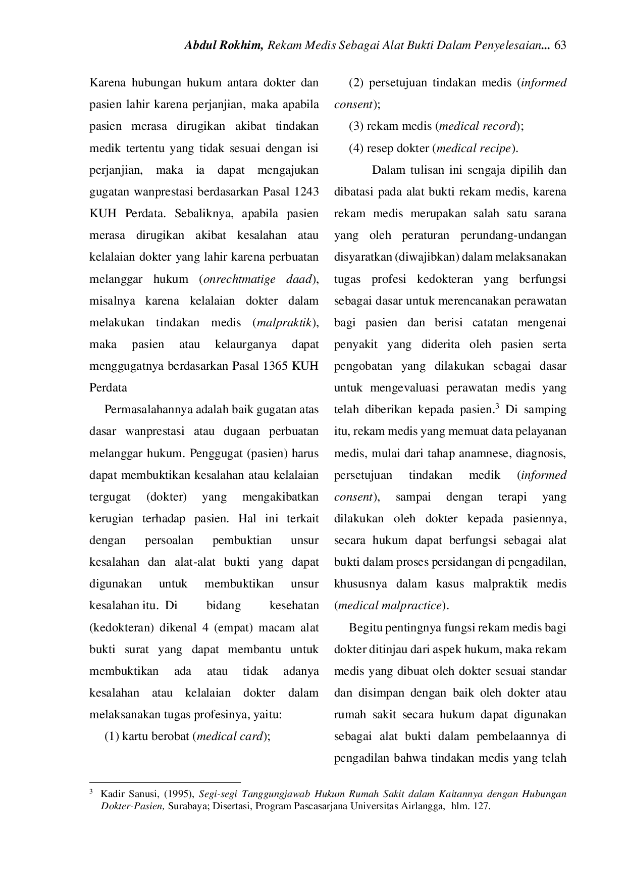 juris Rekam Medis Sebagai Alat Bukti Dalam Penyelesaian Sengketa Layanan Medis