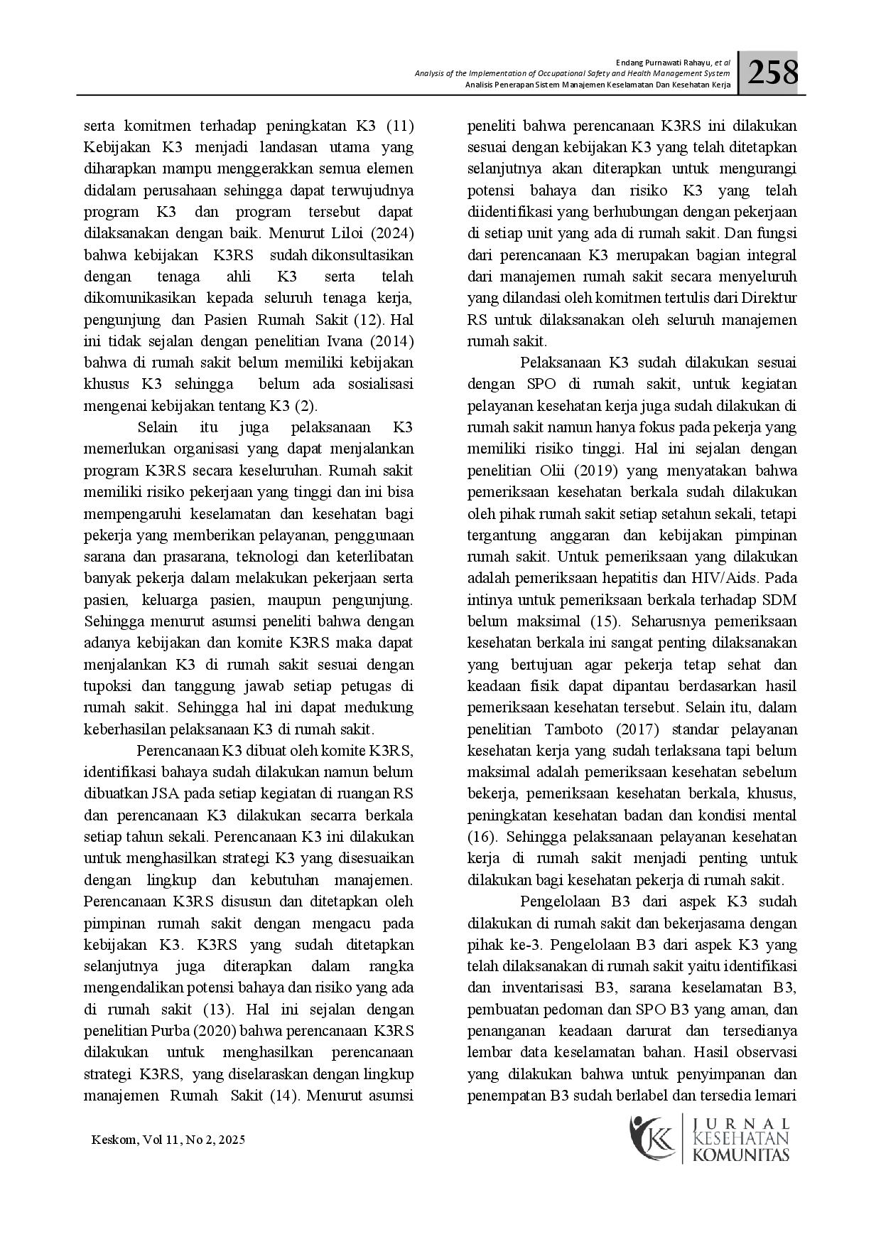 juris Analisis Penerapan Sistem Manajemen Keselamatan Dan Kesehatan Kerja di Rumah Sakit Pekanbaru